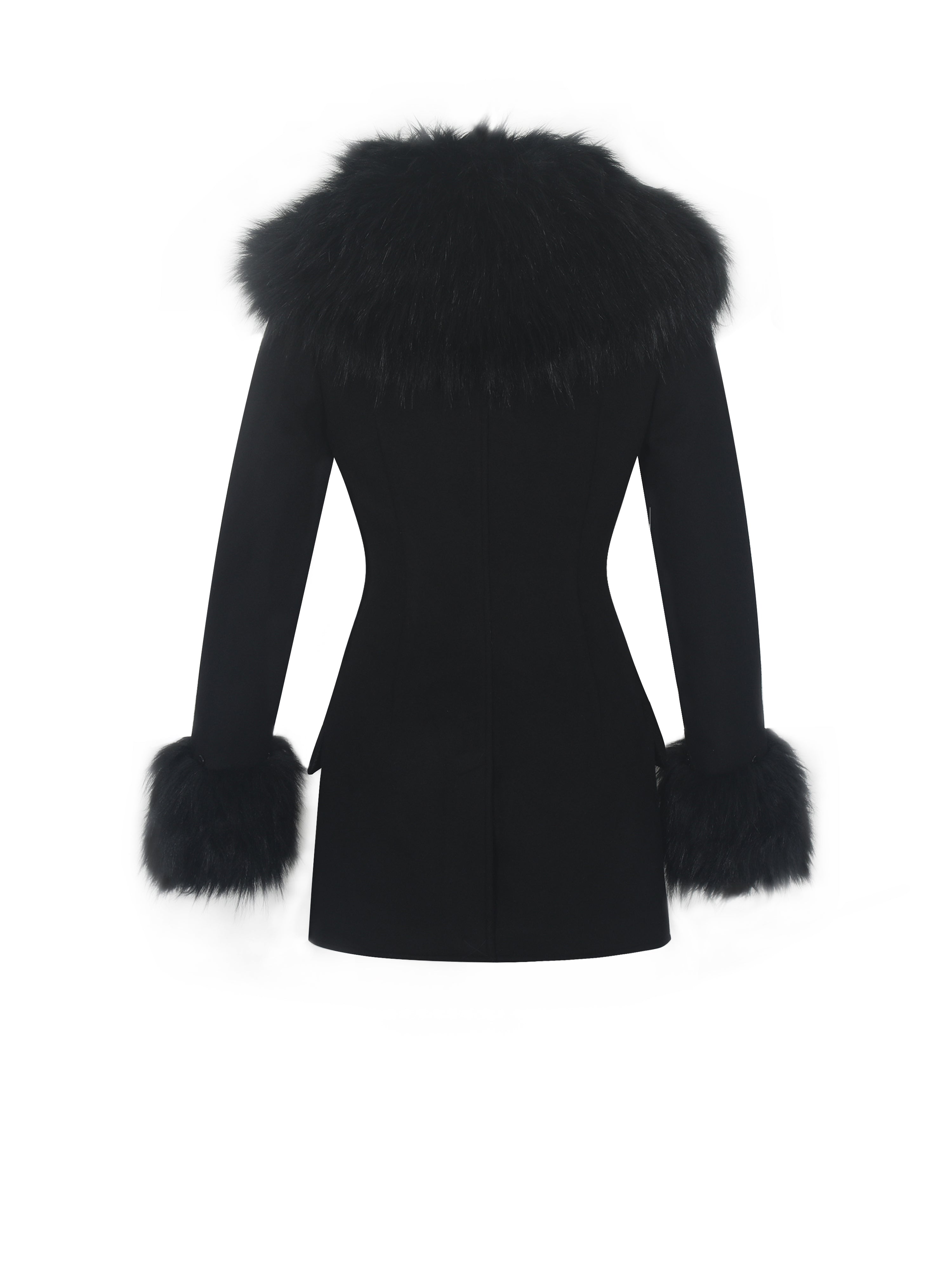Hailee Black Single Breasted Wool Blend Mini Coat with Removable Fur Lapel