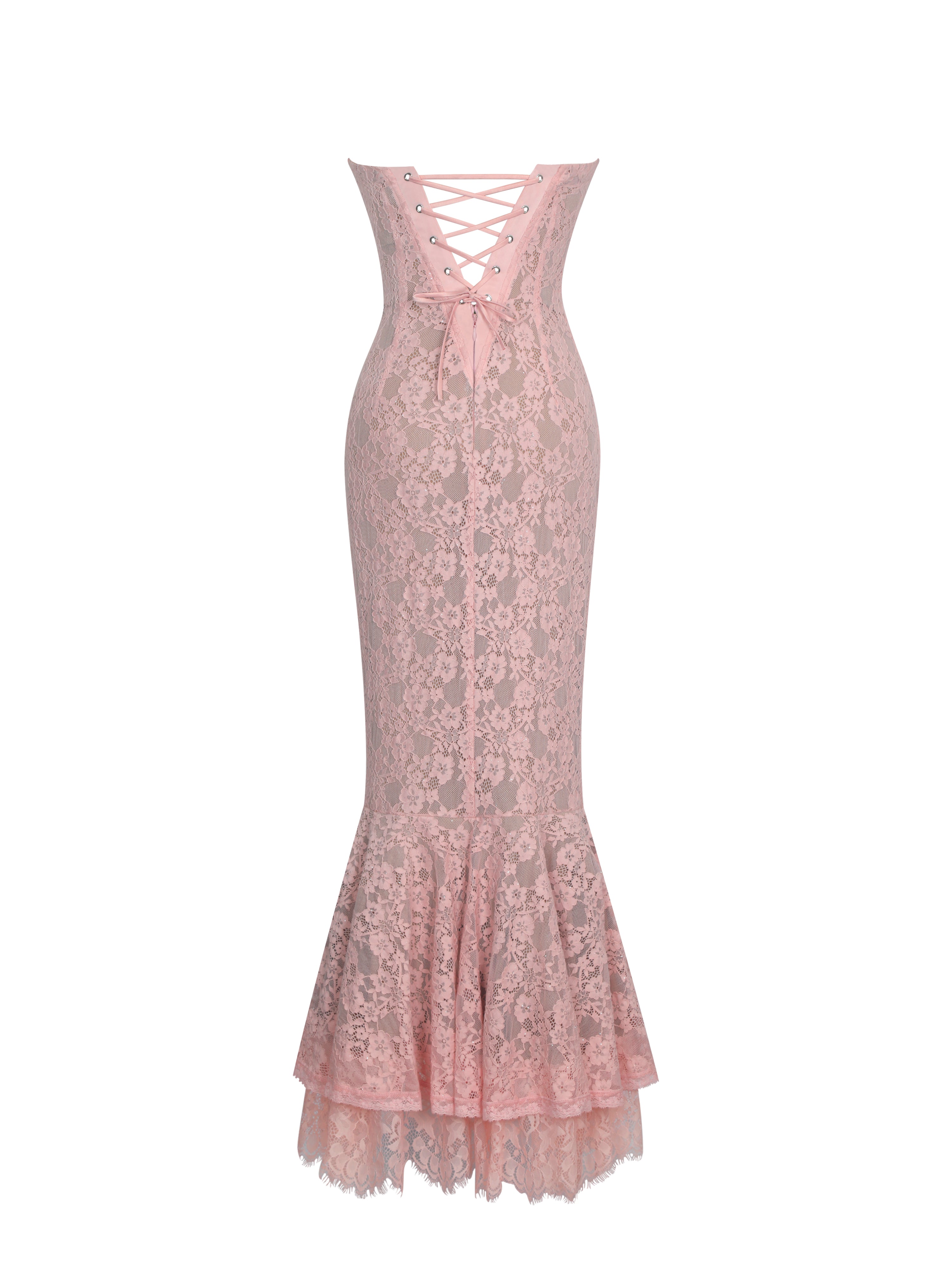 Rosalyn Pink Lace Sweetheart Maxi Mermaid Dress