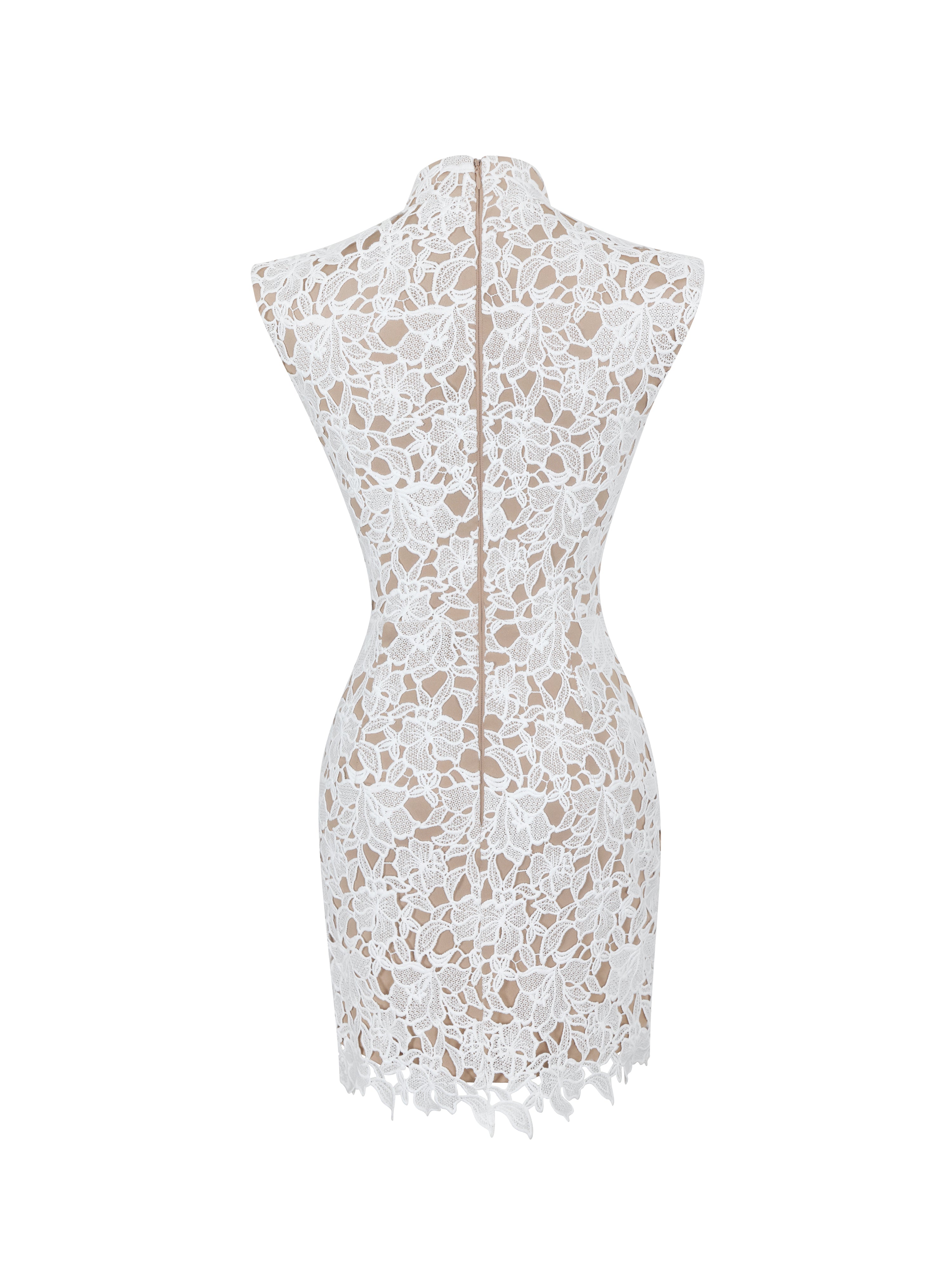 Quinley White Cotton Lace Teardrop Neckline Mini Dress