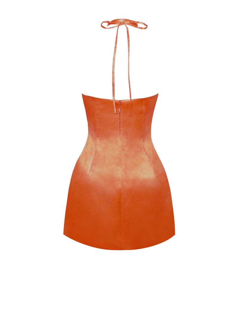 Marcia Orange Satin Strappy Halter Neck Dress