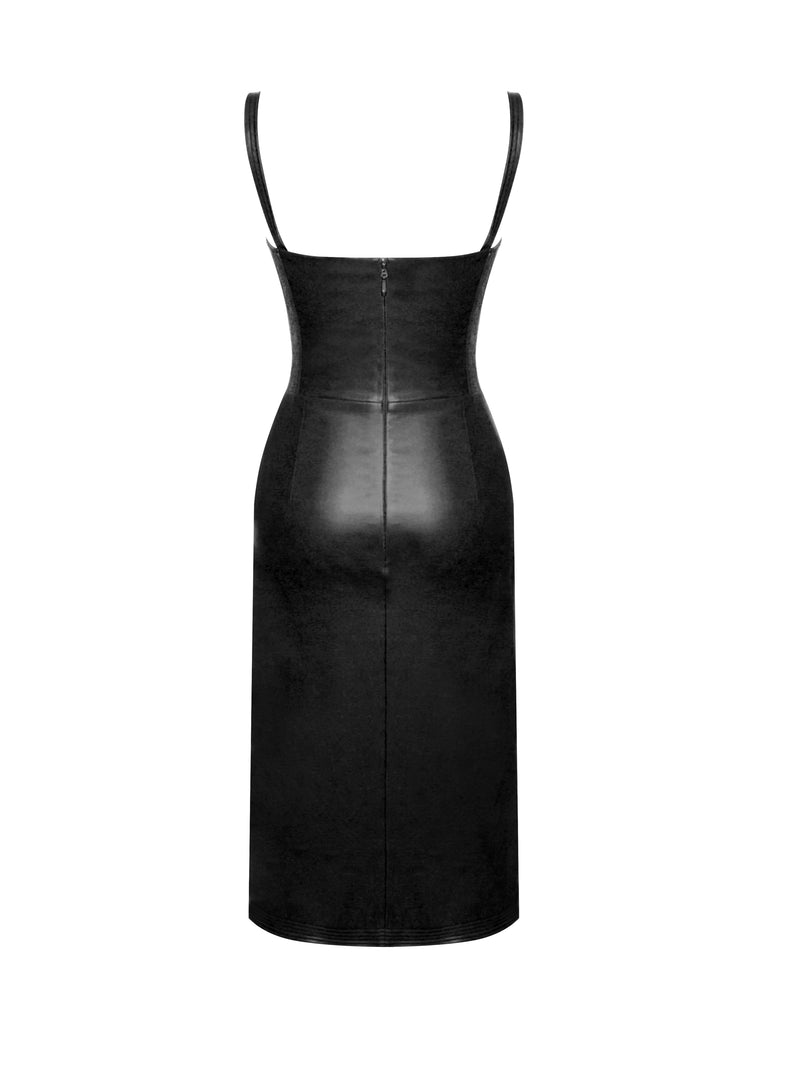 Betsy Black Corset Vegan Leather Dress With Lace Details – Miss Circle