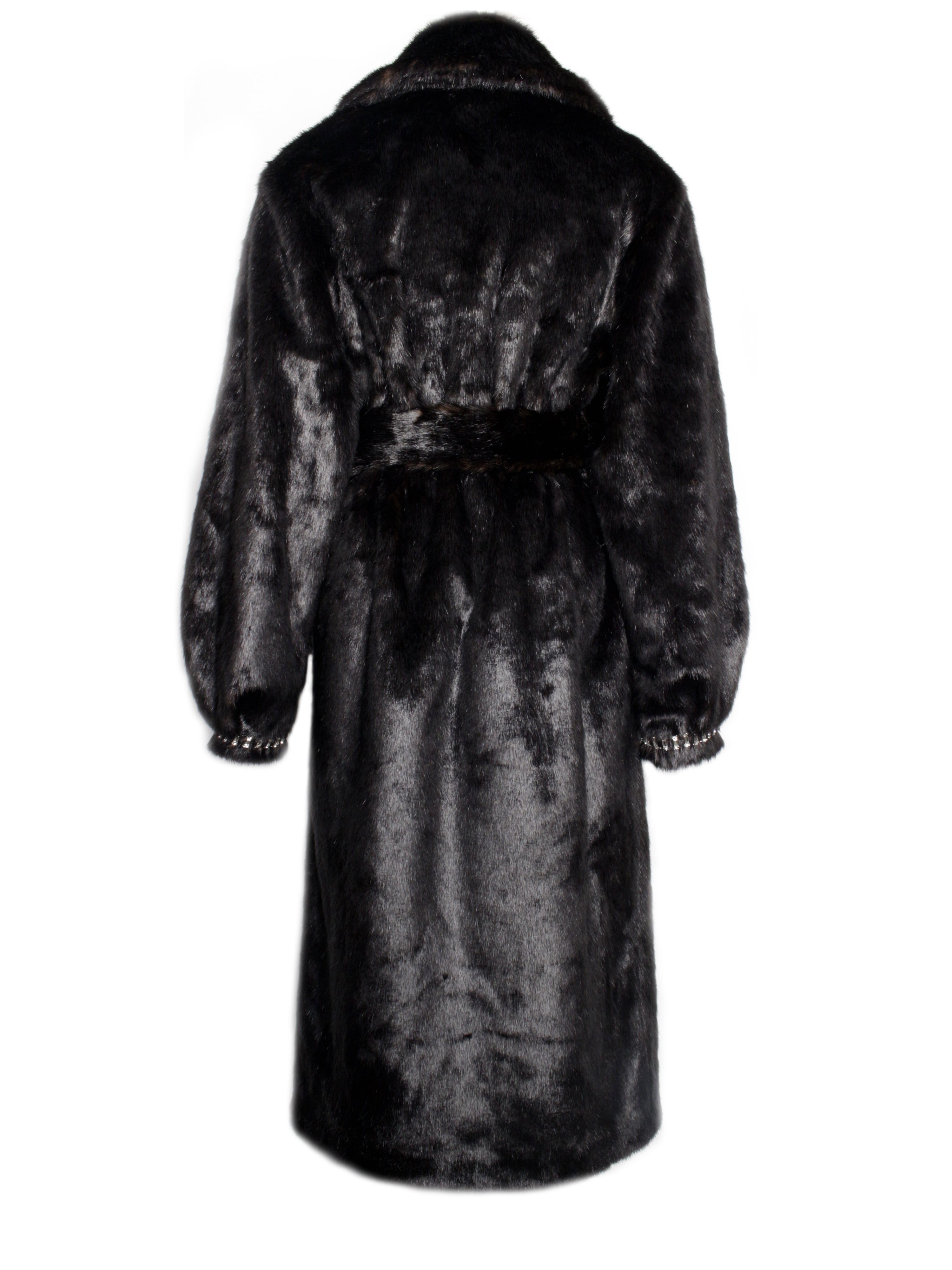 Yahia Black Vegan Long Faux Mink Coat