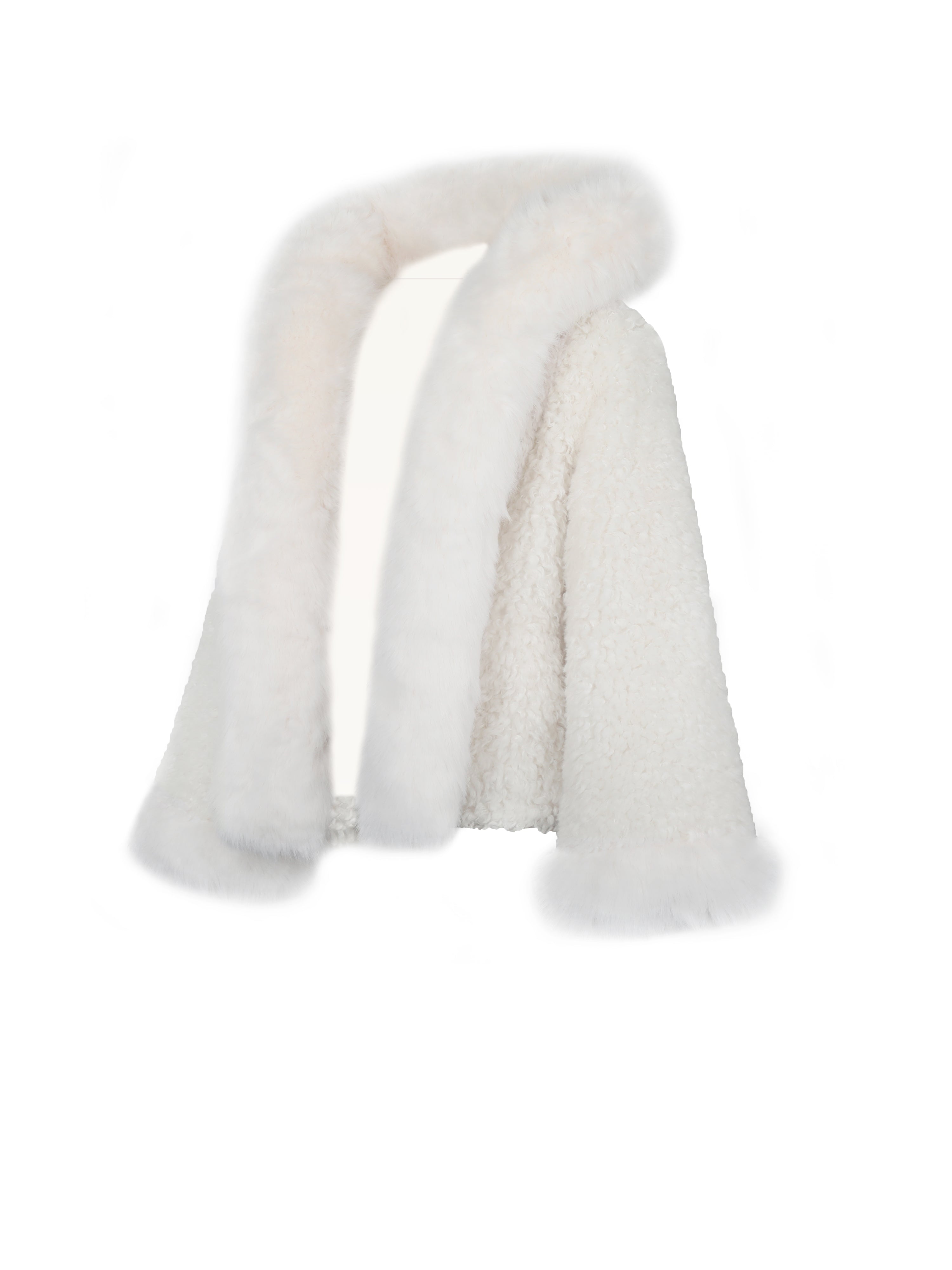 Jumbo Kali White Vegan Shearling Fur Trimmed Coat