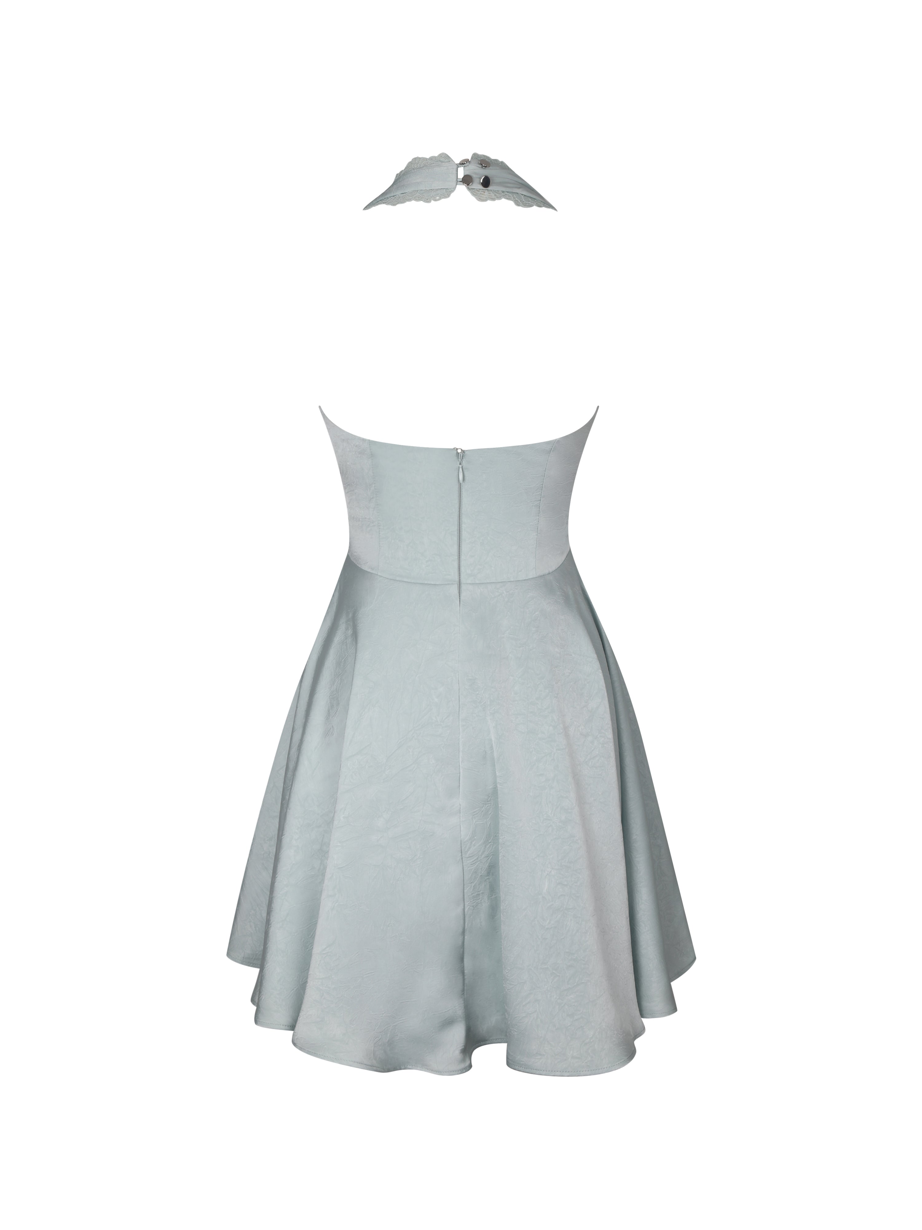 Rianna Light Sage Crinkle Satin Halter Mini Dress