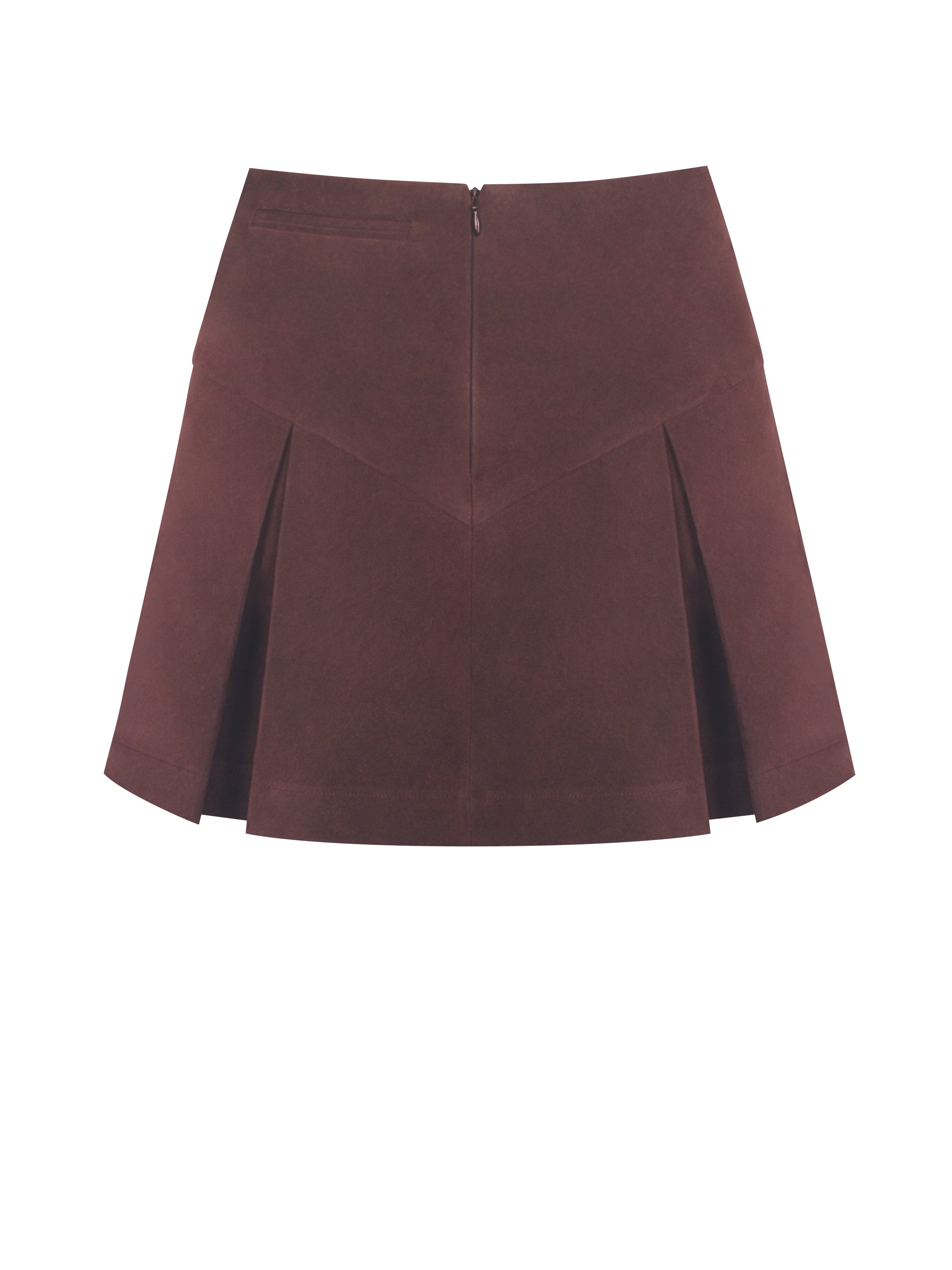 FOXEY NY 42 バーガンディ Skirt Morgan Faryn Mahogany Vegan Suede Pleated A-Line Mini Skirt