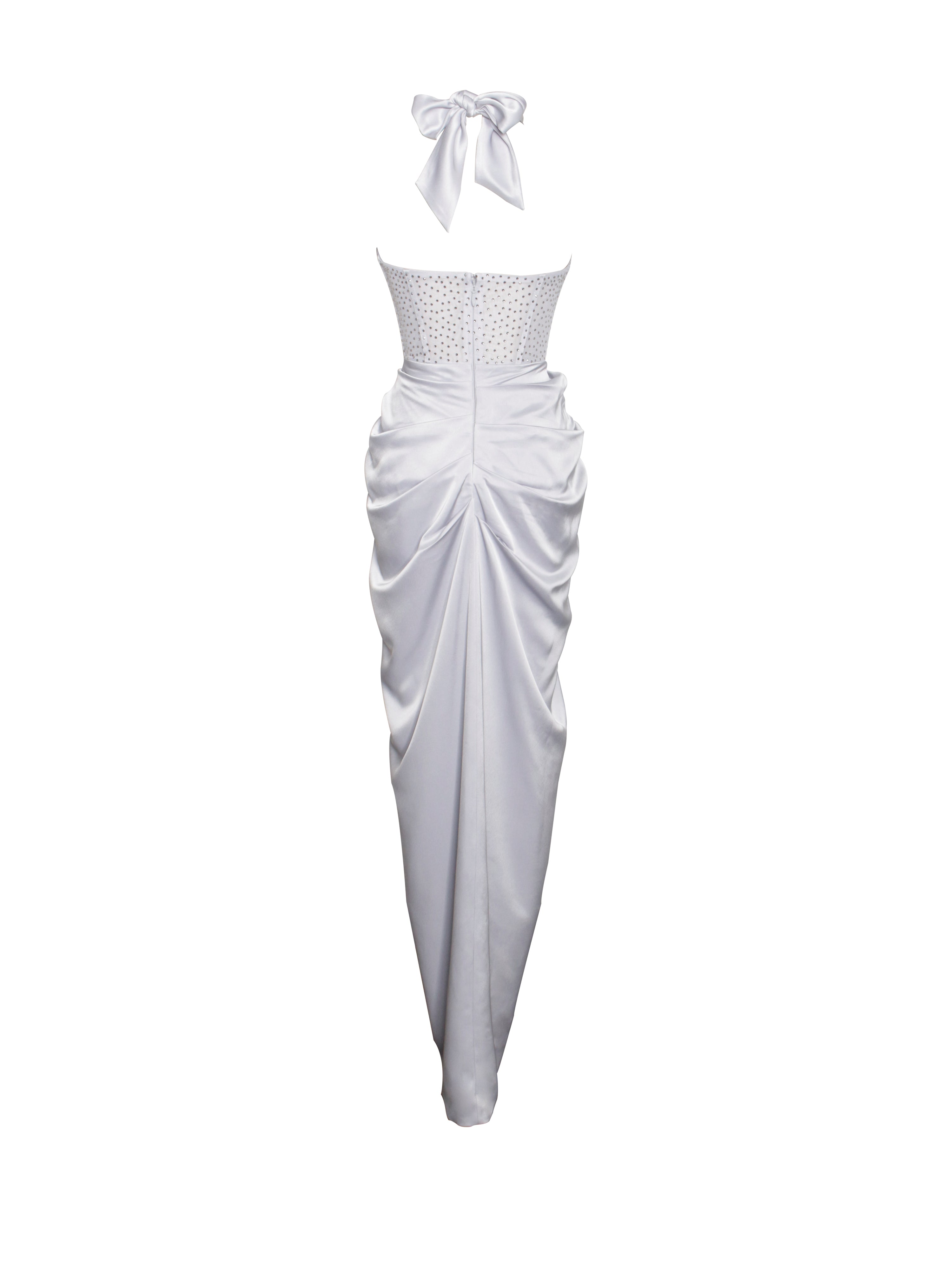 Noemie Silver Crystal Corset Satin Gown