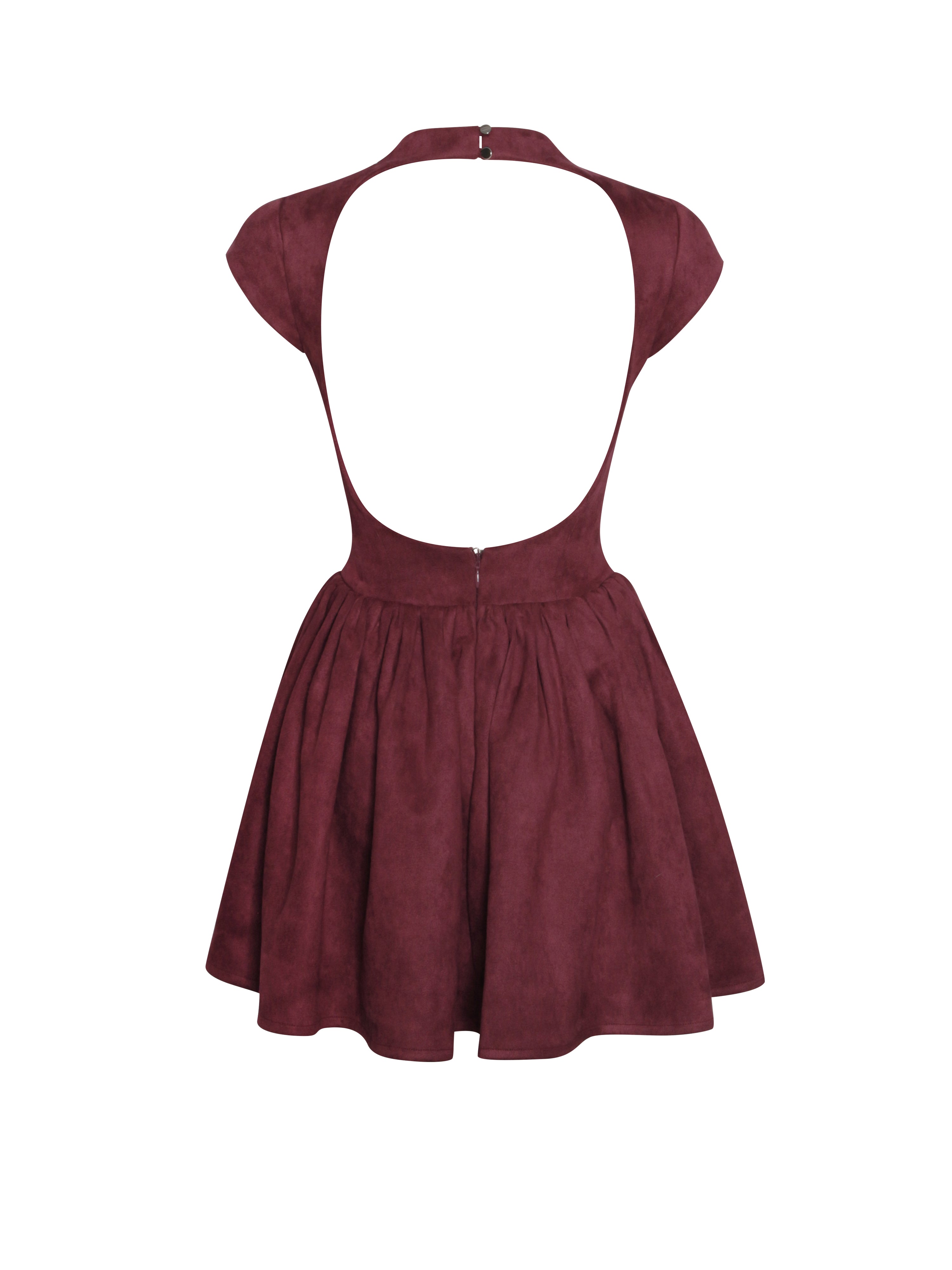 Jacqueline Backless Burgundy Mini Puffy Suede Dress