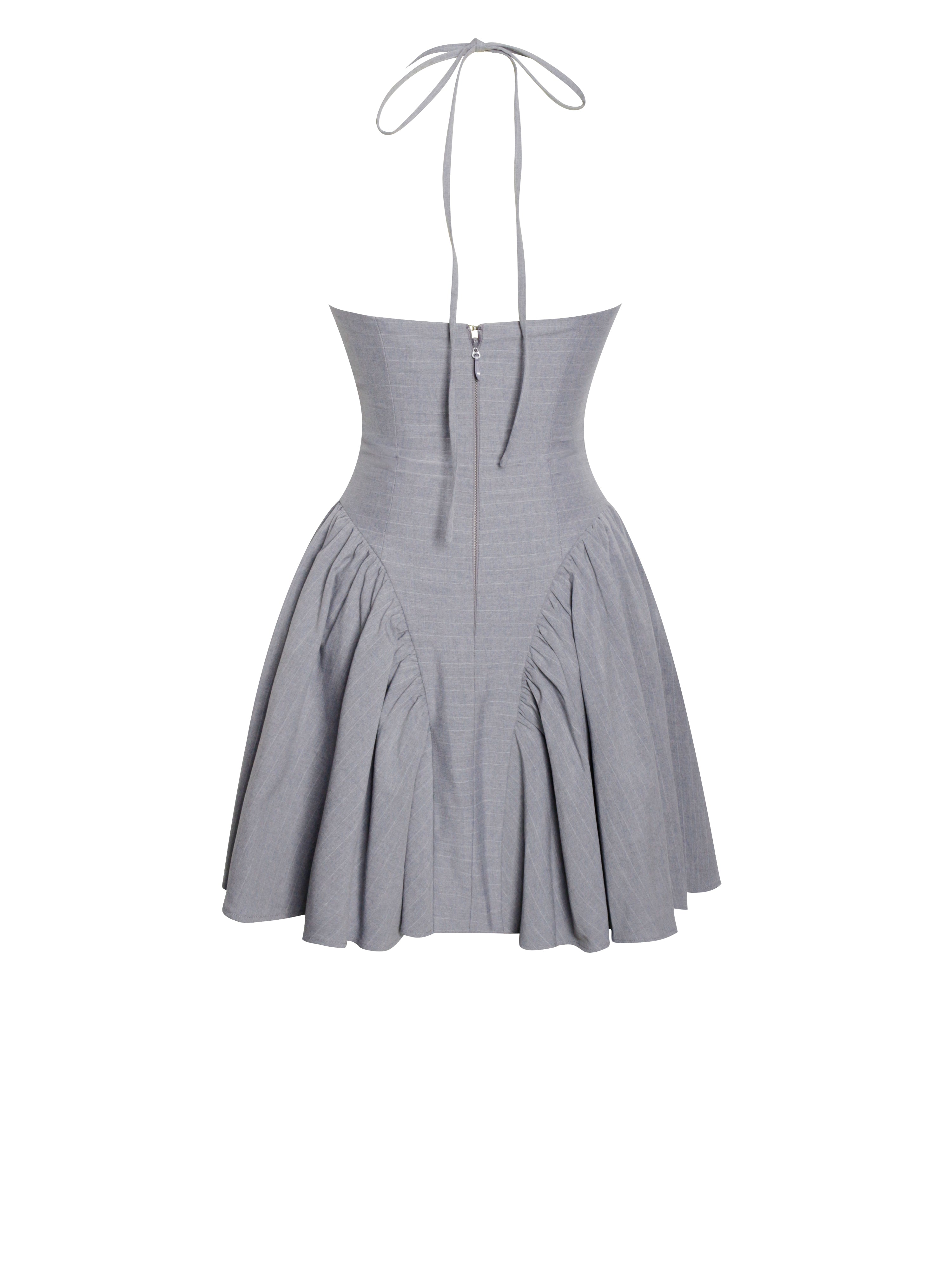 Melody Gray Stripe Halter Drop Waist Mini Dress