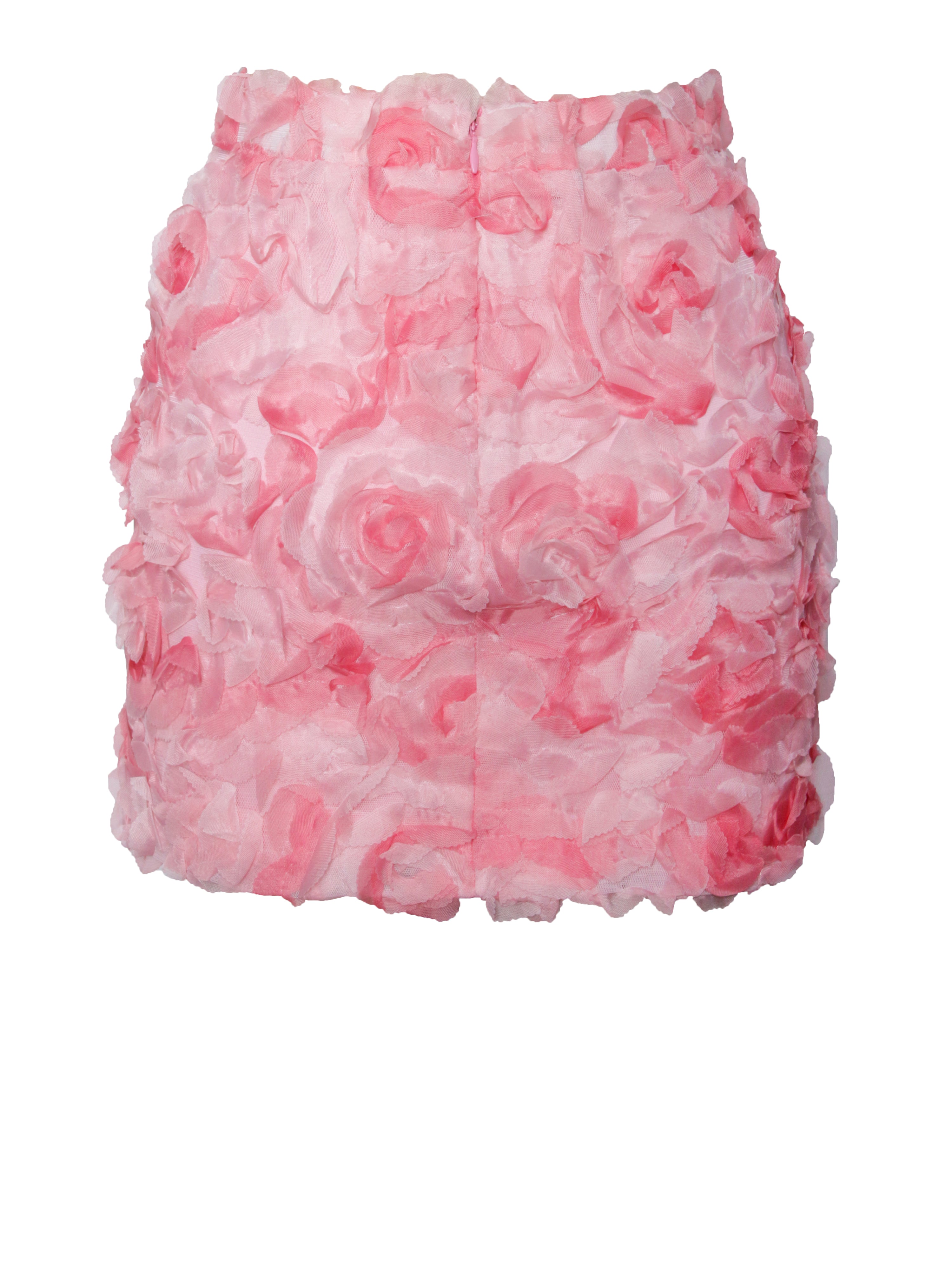 Qiana Pink Floral Appliqué  Mini Skirt