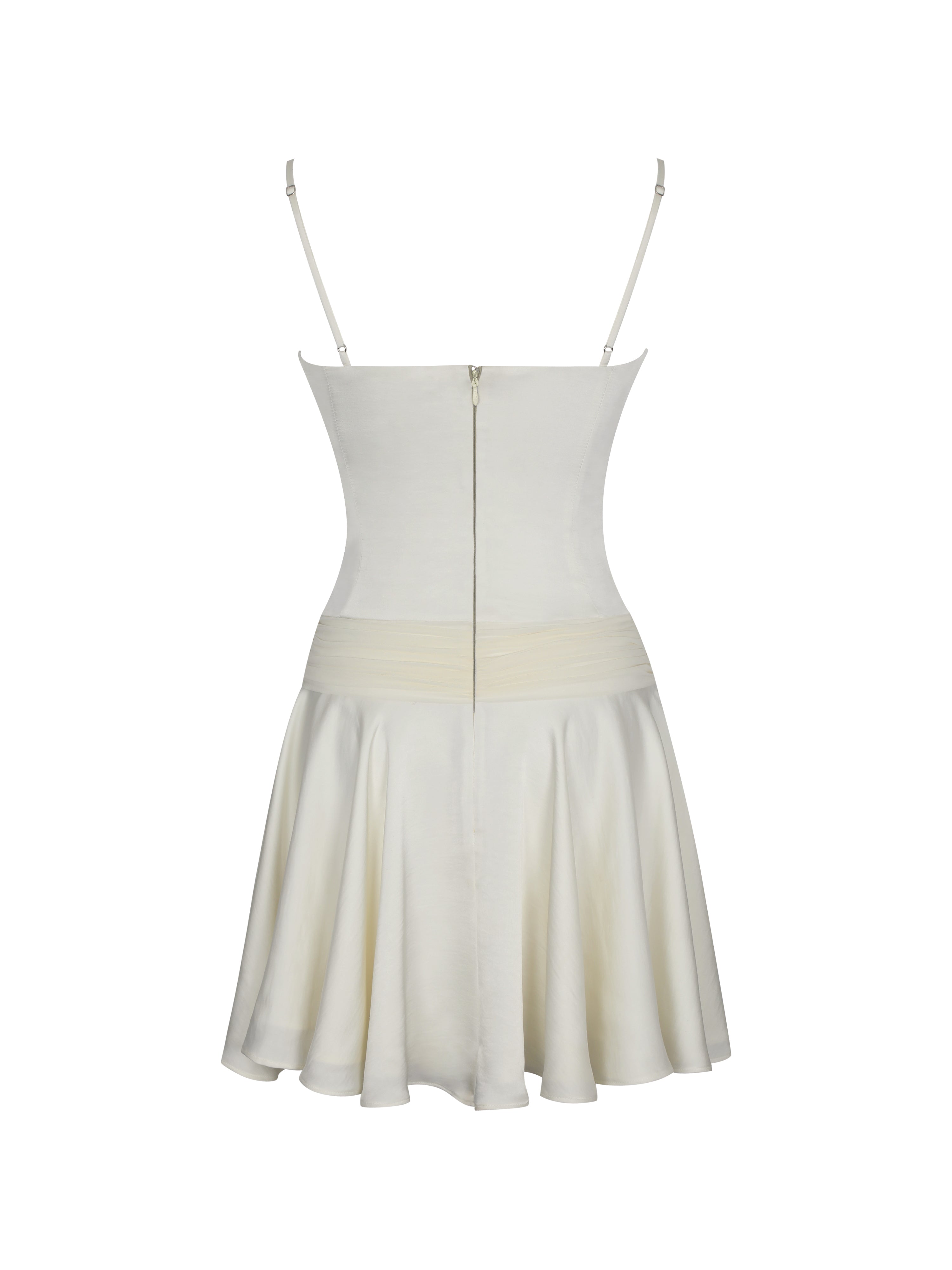 Yvonne Ivory Satin Asymmetrical Ruched Mini Dress