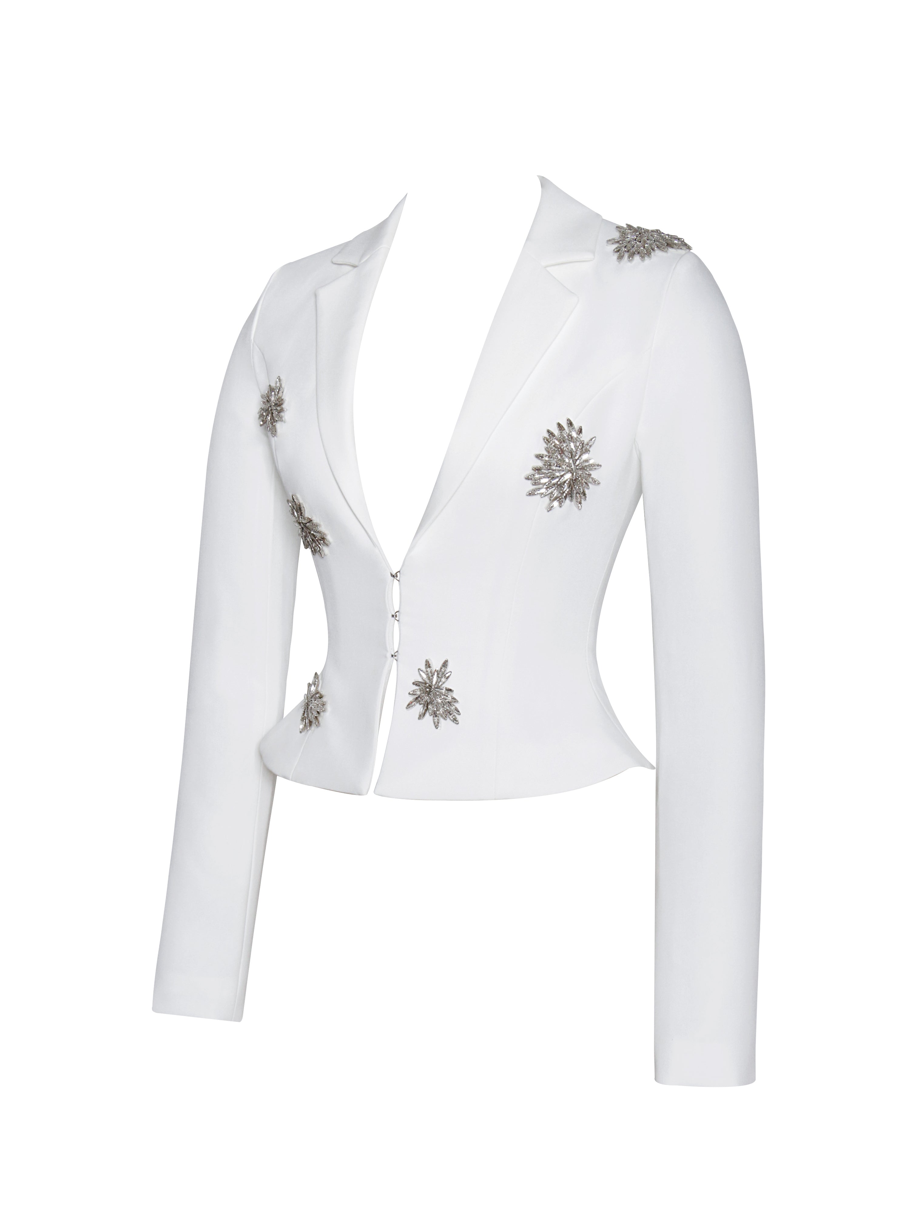 Wilda White Crystal Embellished Peplum Blazer