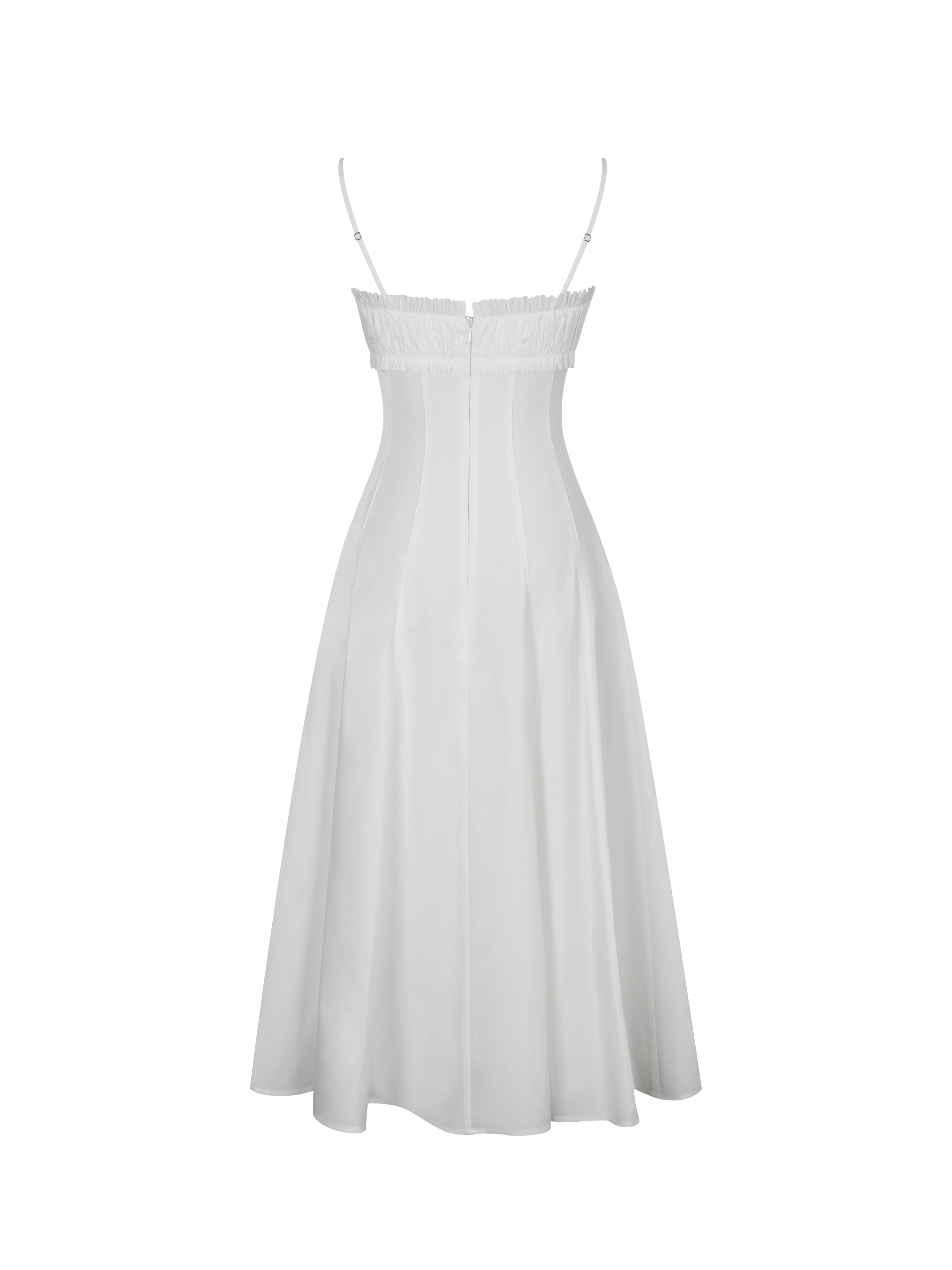 Vicenta White Cotton Poplin Ruched Midi Dress