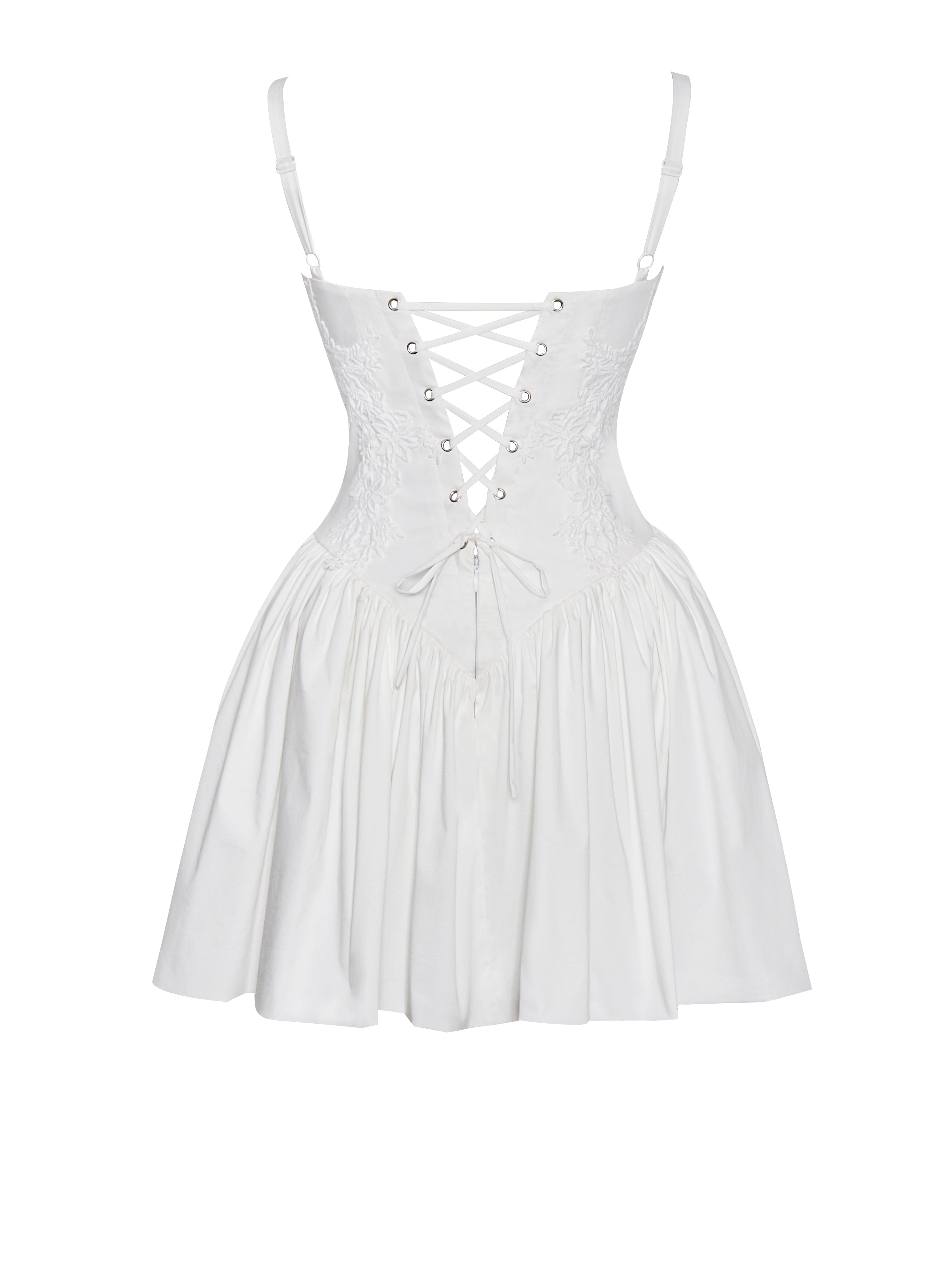 Kadi White Cotton Poplin Drop Waist Corset Mini Dress L / US 10-12 Kadi White Cotton Poplin Drop Waist Corset Mini Dress L / US 10-12