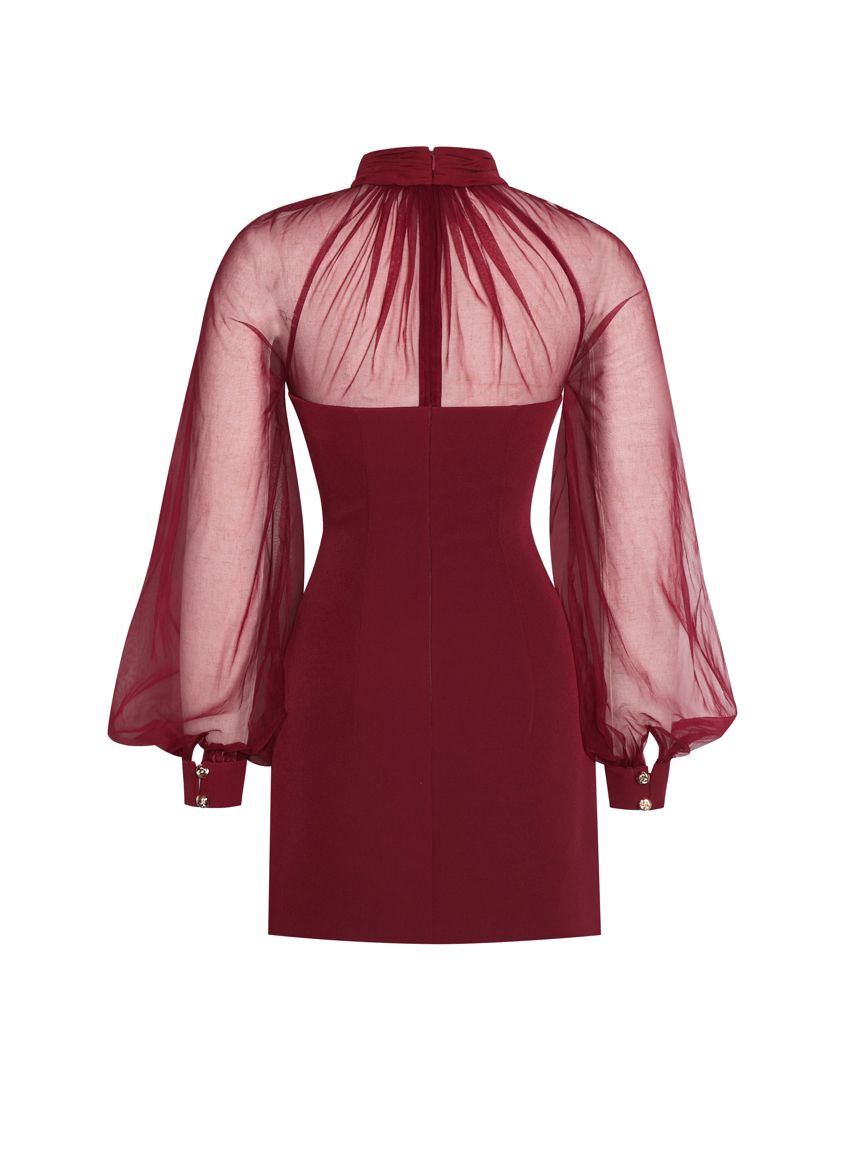 Tabitha Burgundy Mesh Lantern Sleeve Mini Dress