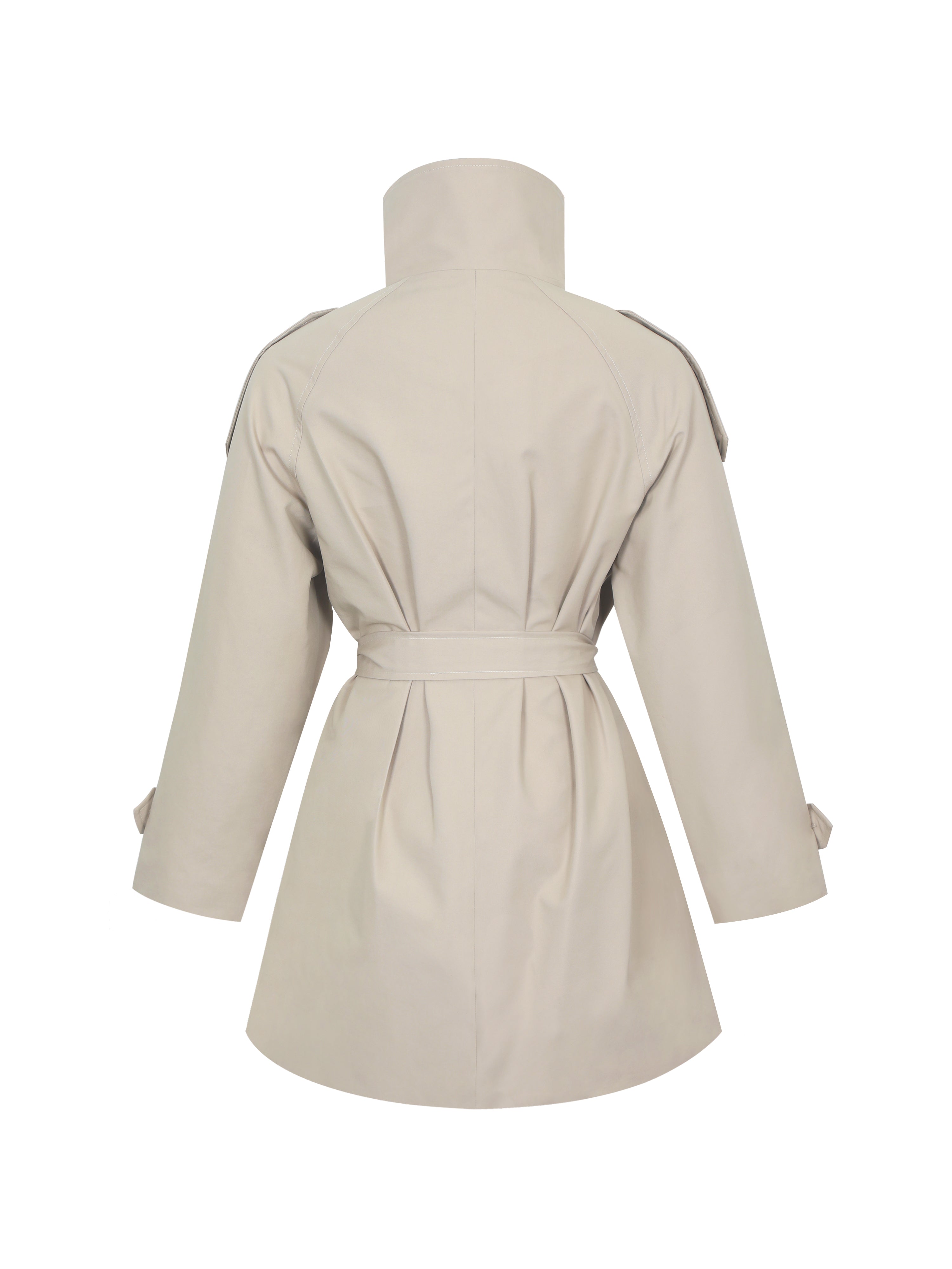 Vanetta Tan High Collar Double-Breasted Trench Mini Coat