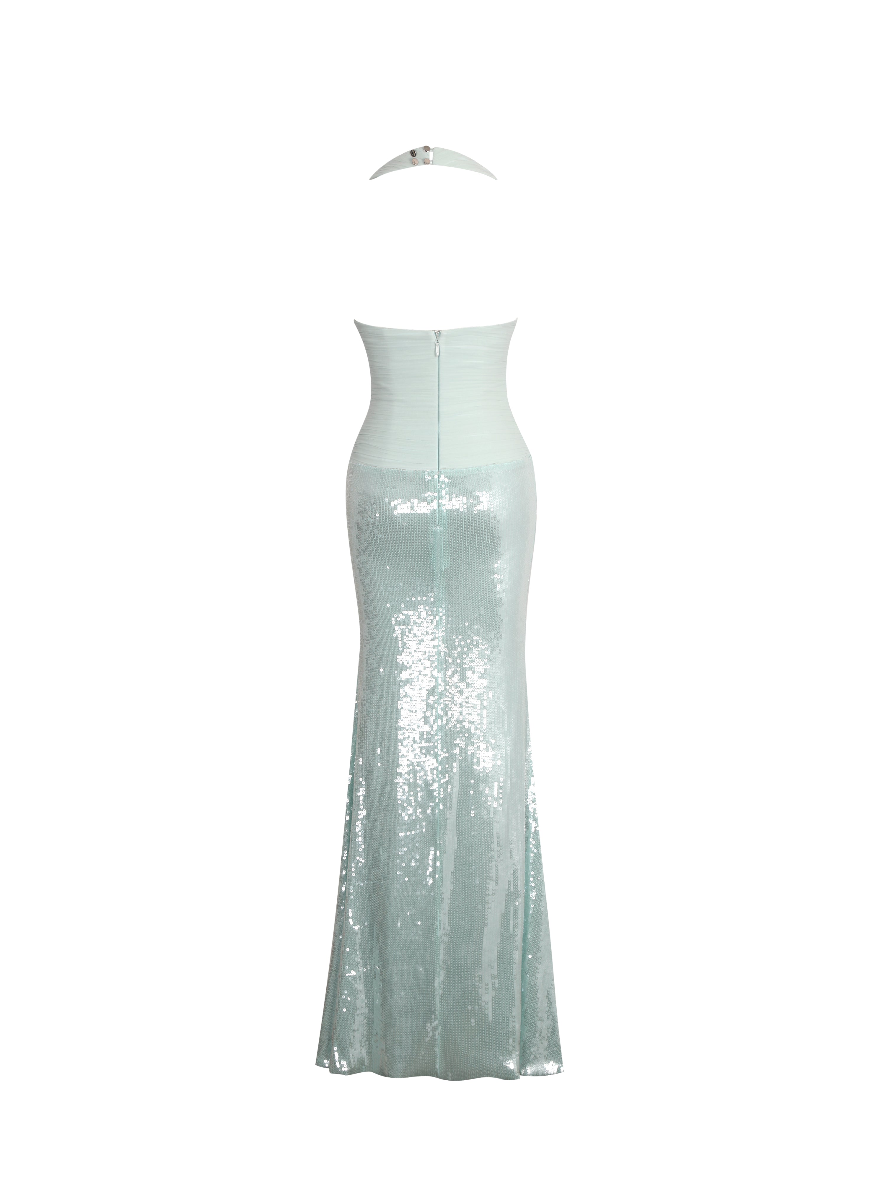 Wendale Mint Sequin Plunging Mermaid Maxi Dress