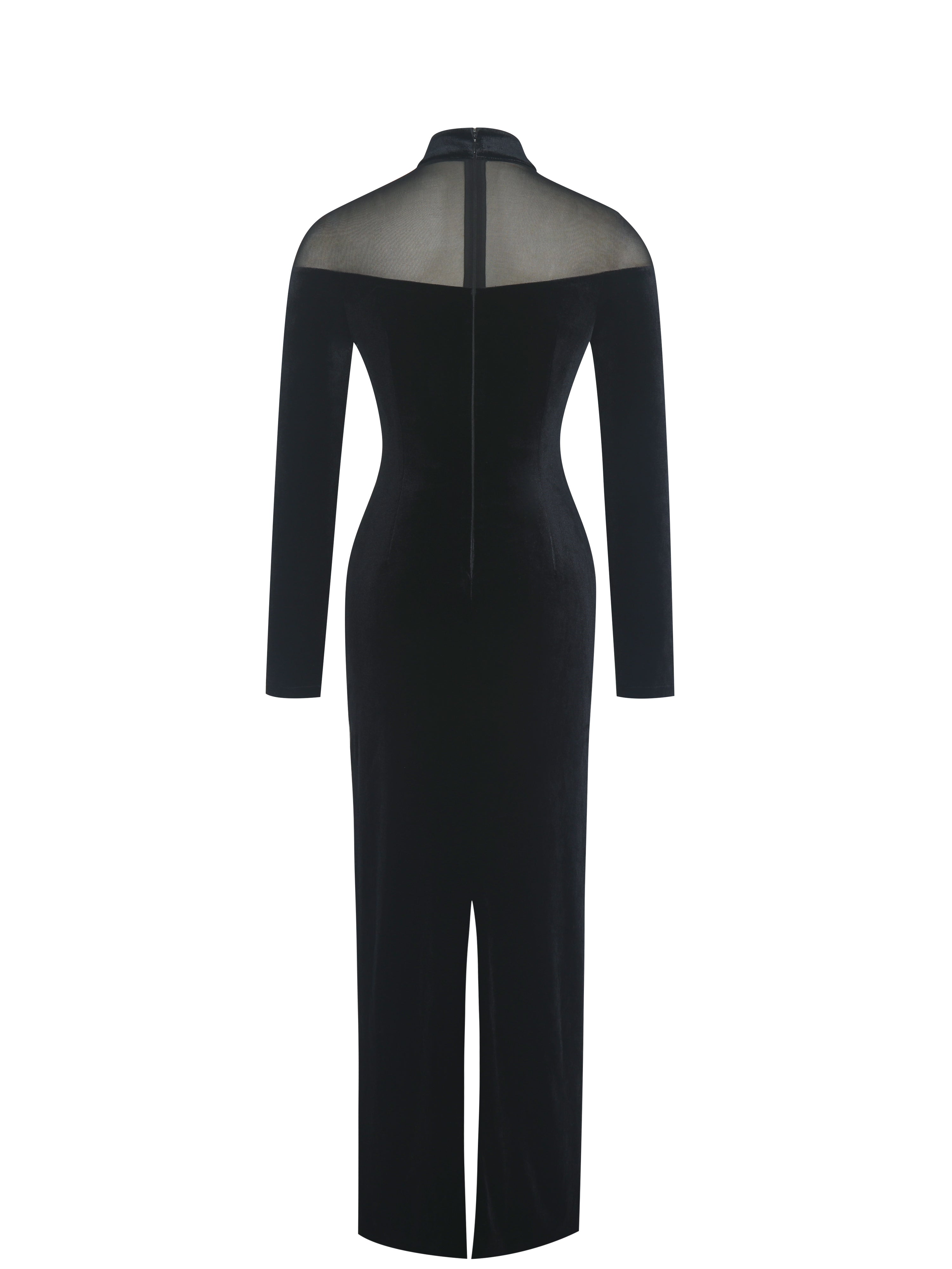 Blair Black Sheer Mock Neck Maxi Dress