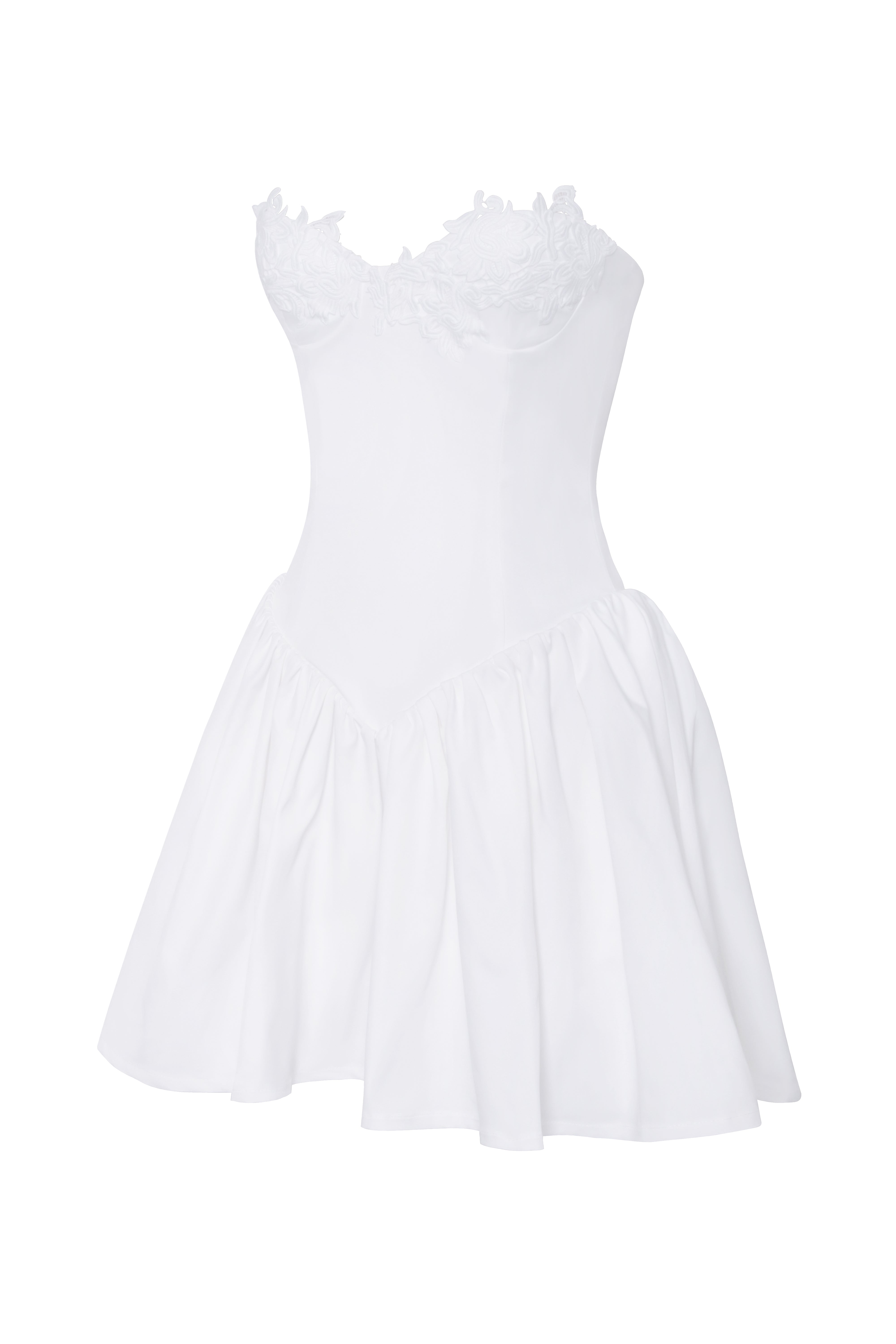 Sacha White Lace Drop Waist Corset Puffy Mini Dress