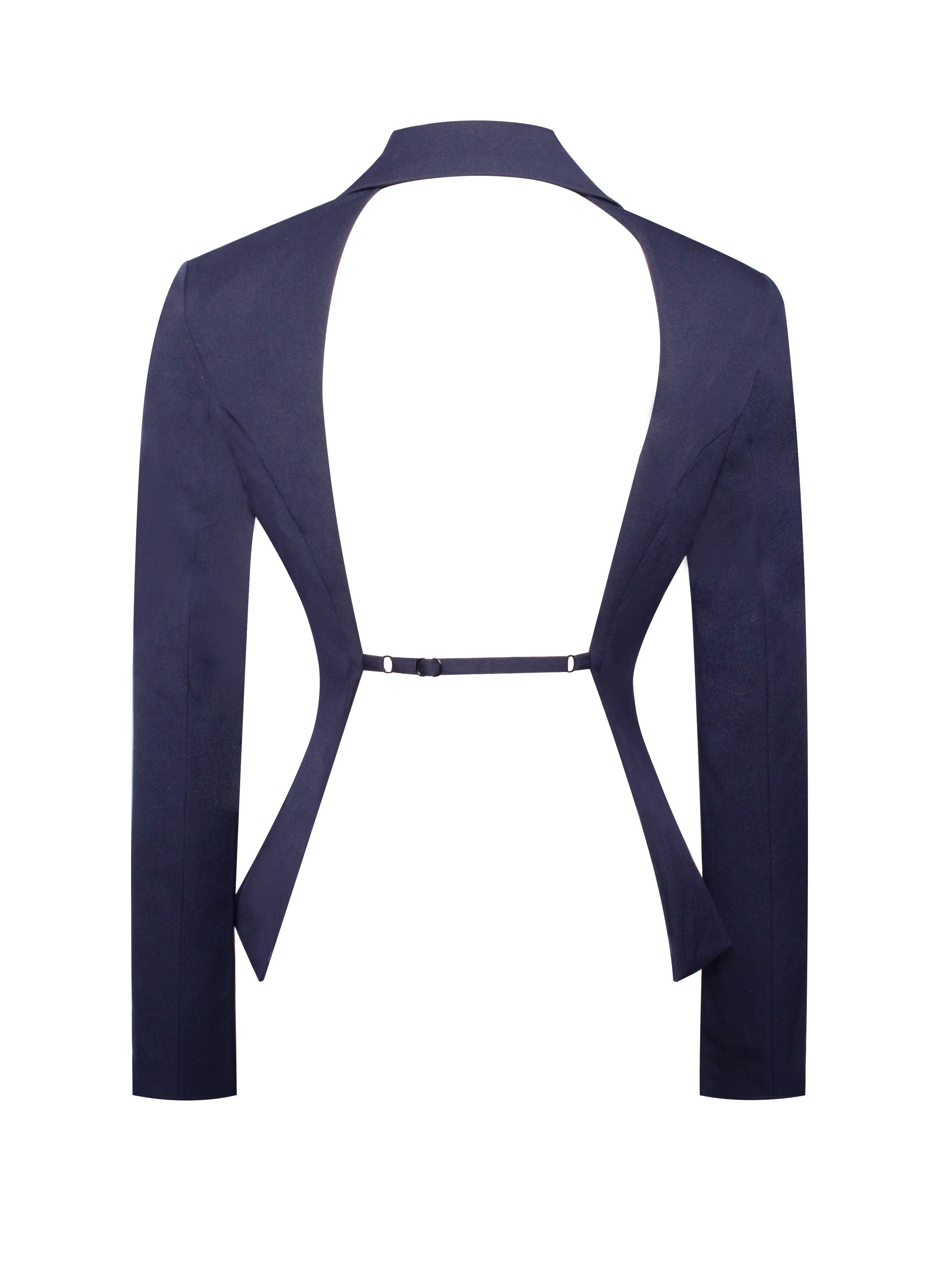 Nasia Navy Blue Double Breast Backless Blazer