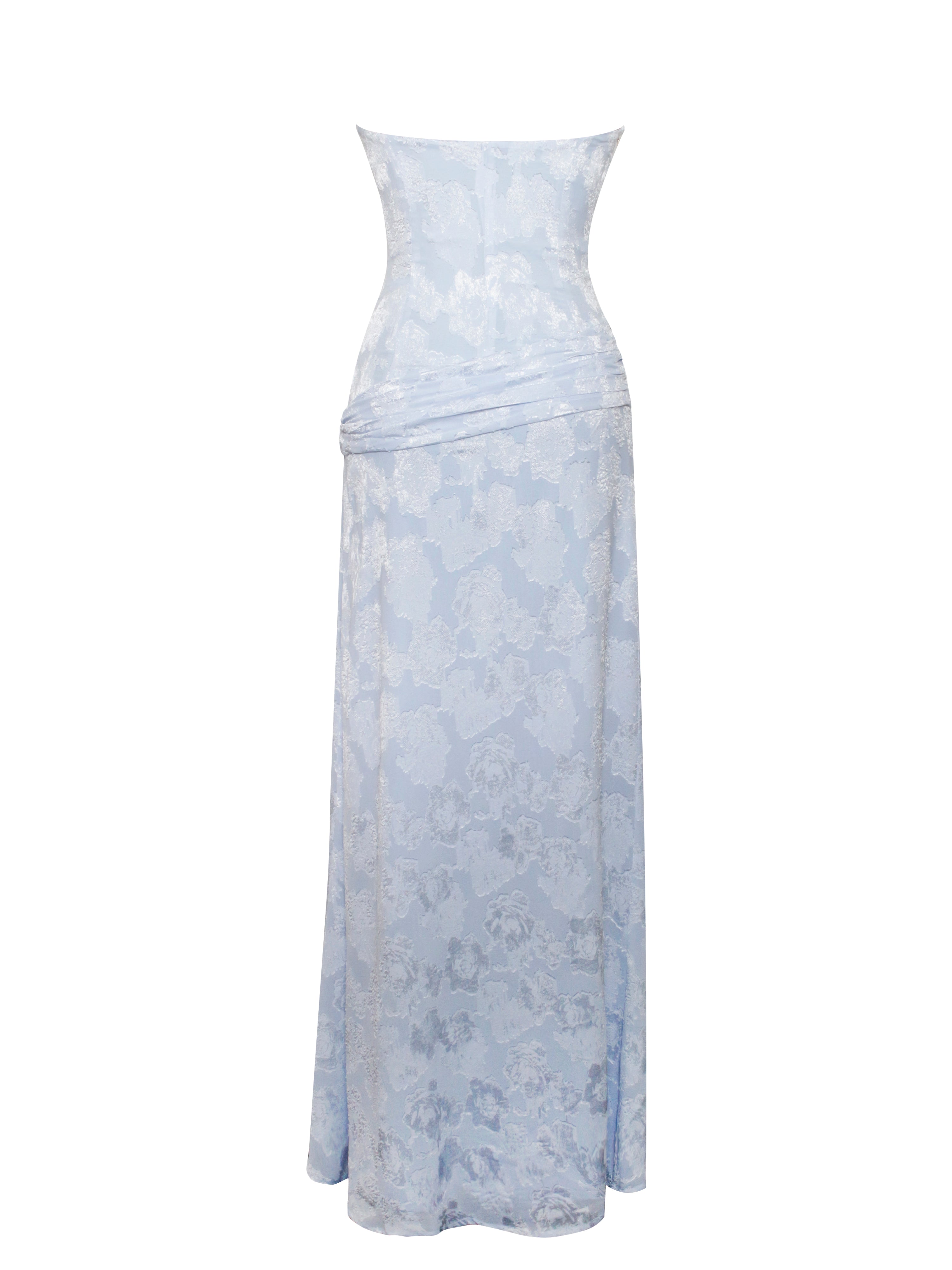 Xatia Baby Blue Jacquard Textured High Slit Maxi Dress