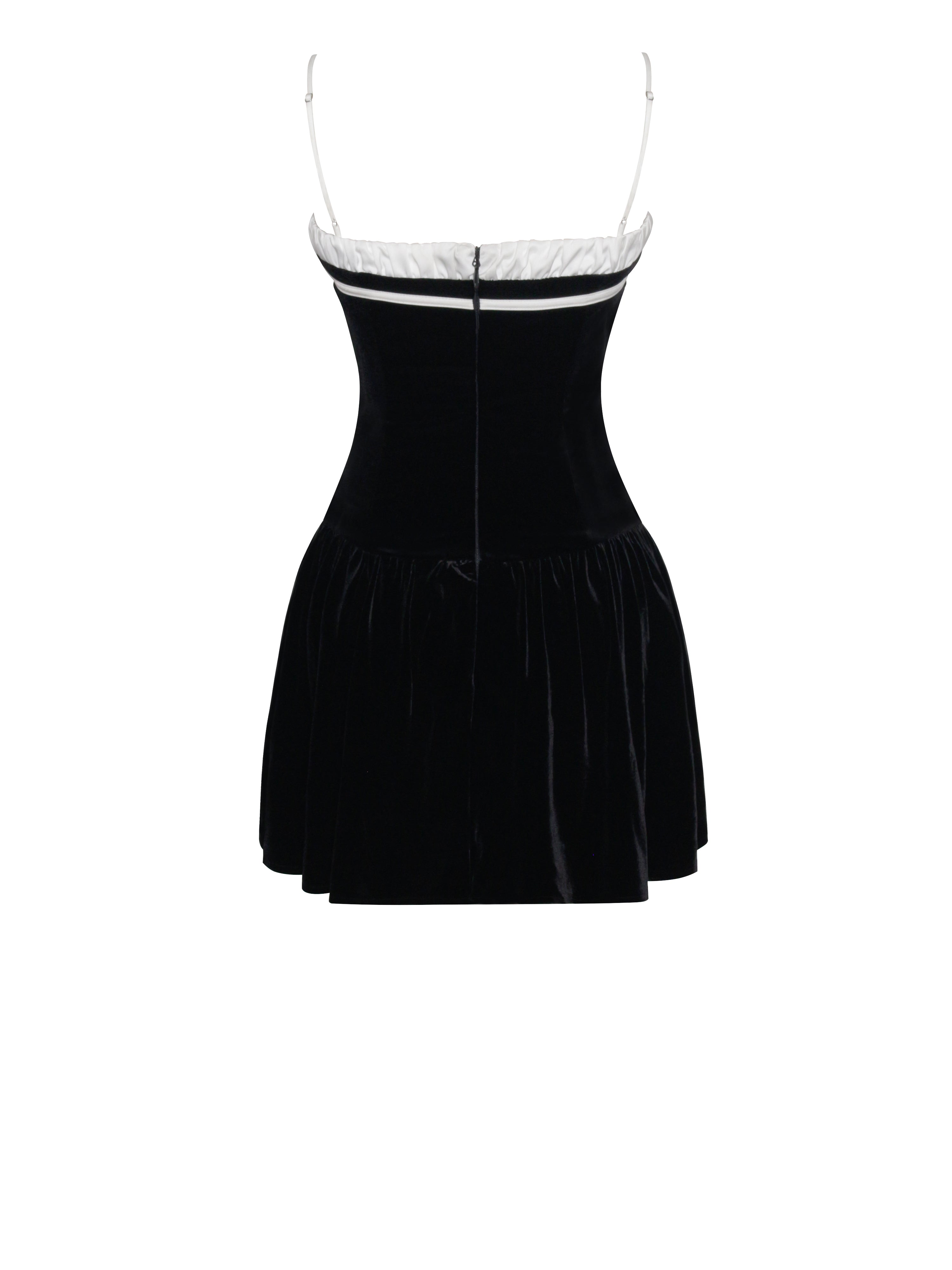 Olya Black and White Velvet A-Line Corset Mini Dress