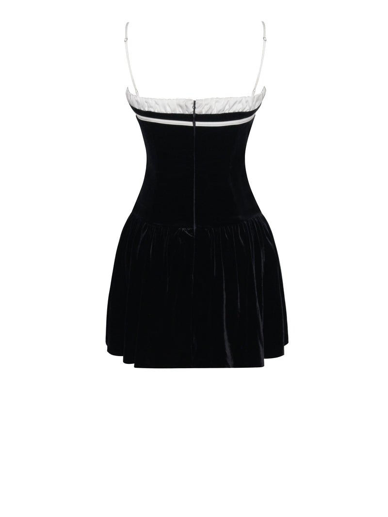 Olya Black and White Velvet A Line Corset Mini Dress