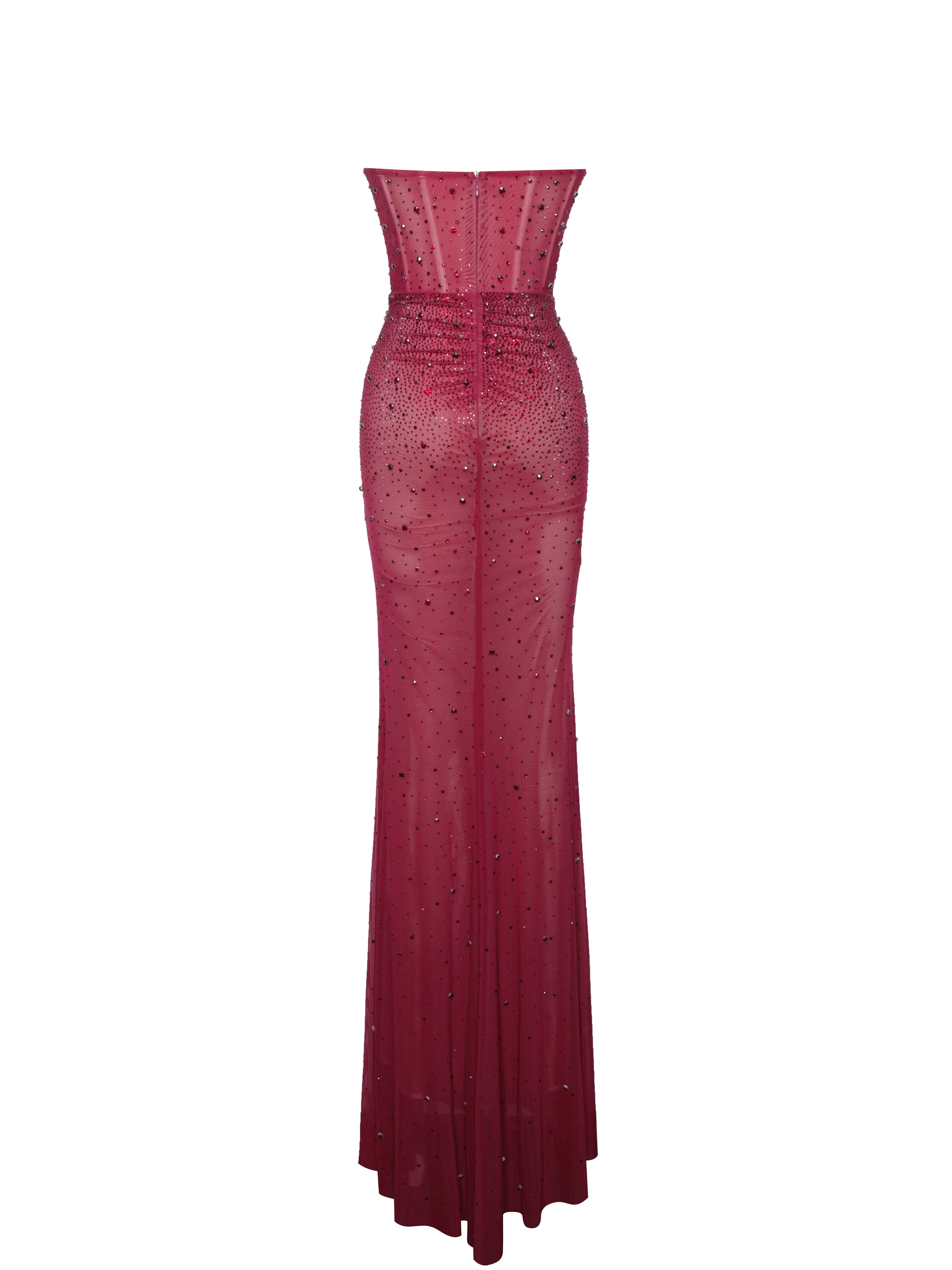 Fatima Burgundy Crystal Sleeveless Corset Mermaid Maxi Dress