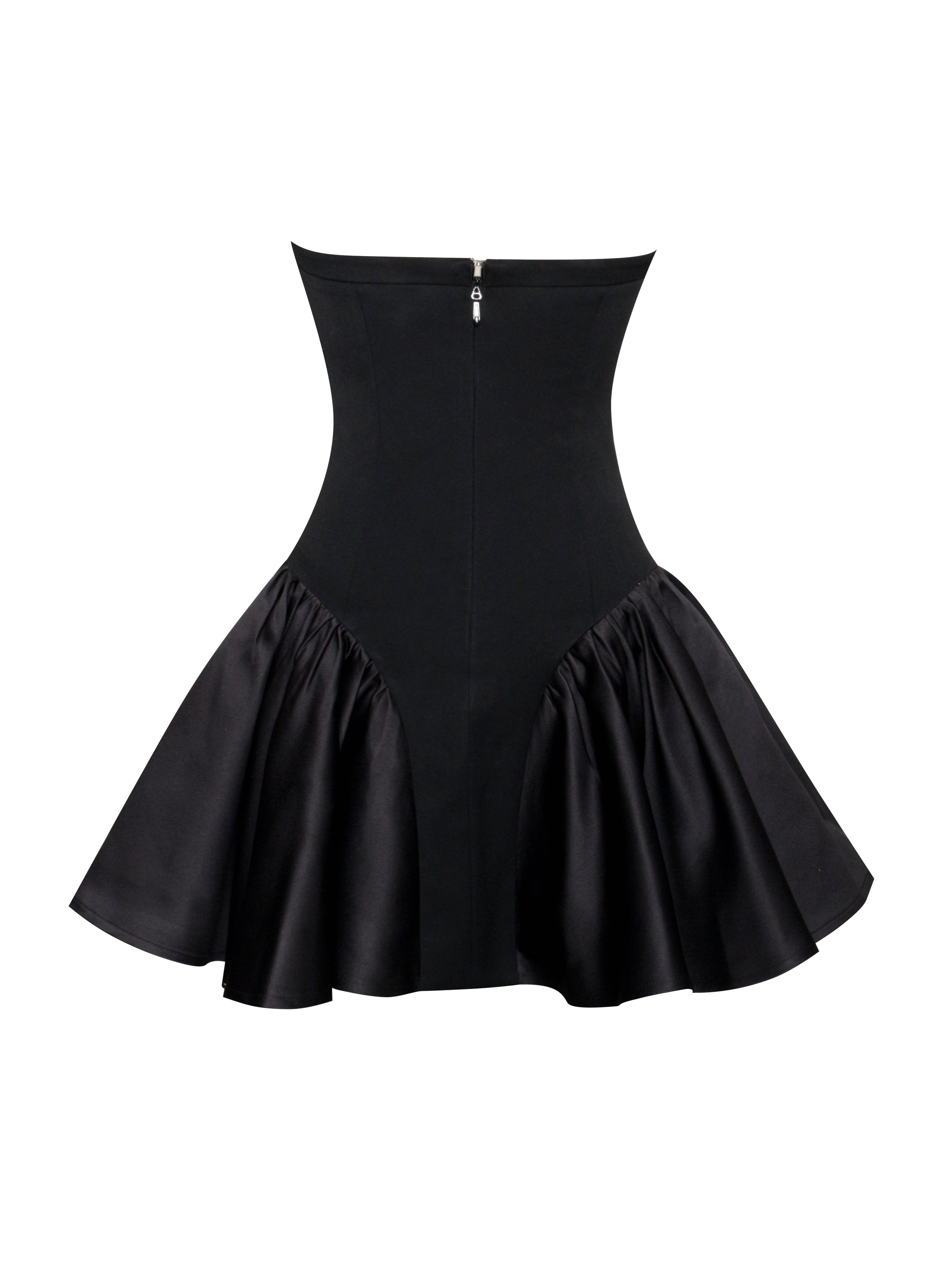 Kaden Black Drop Waist Mini Puffy Dress