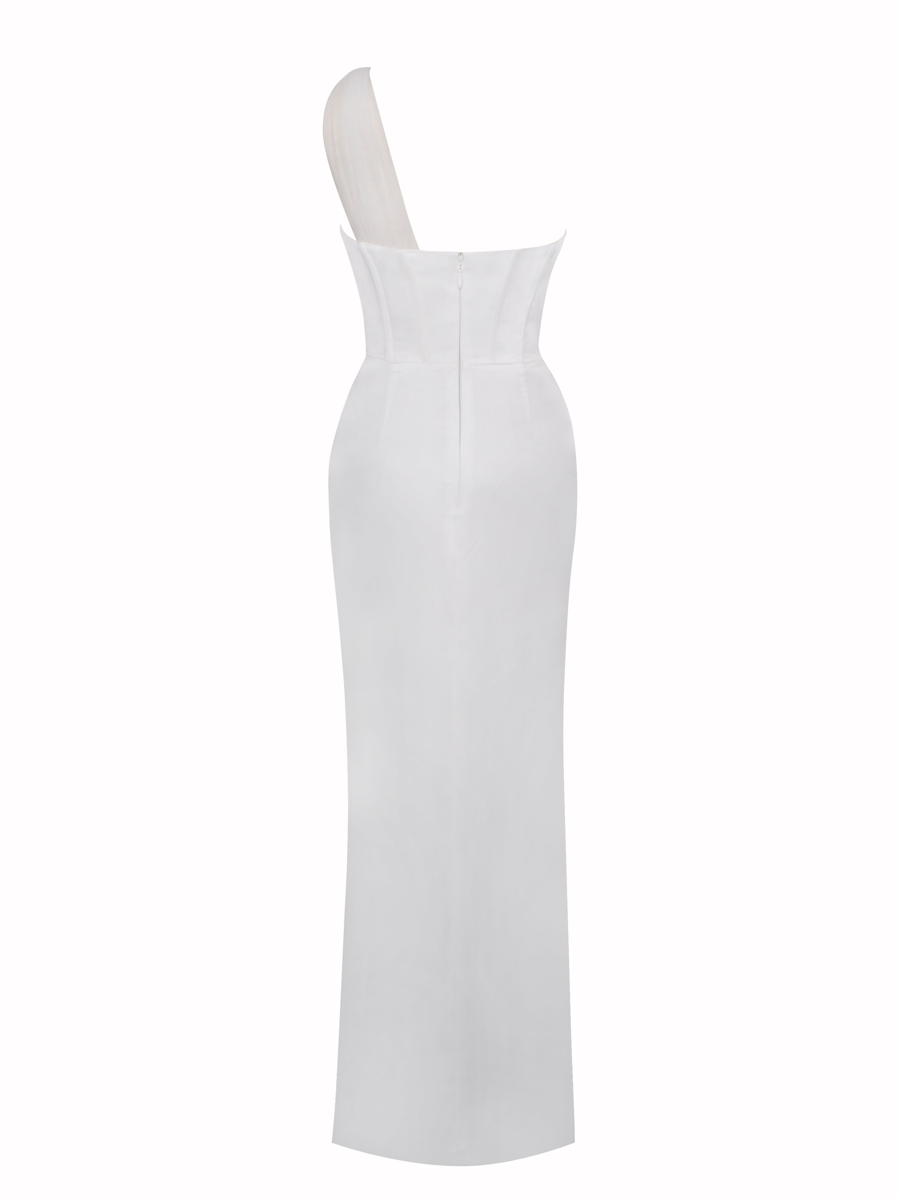 Lora White Crystal Embellished Mesh Satin Corset Gown