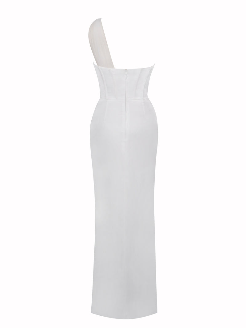 Lora White Crystal Embellished Mesh Satin Corset Gown – Miss Circle