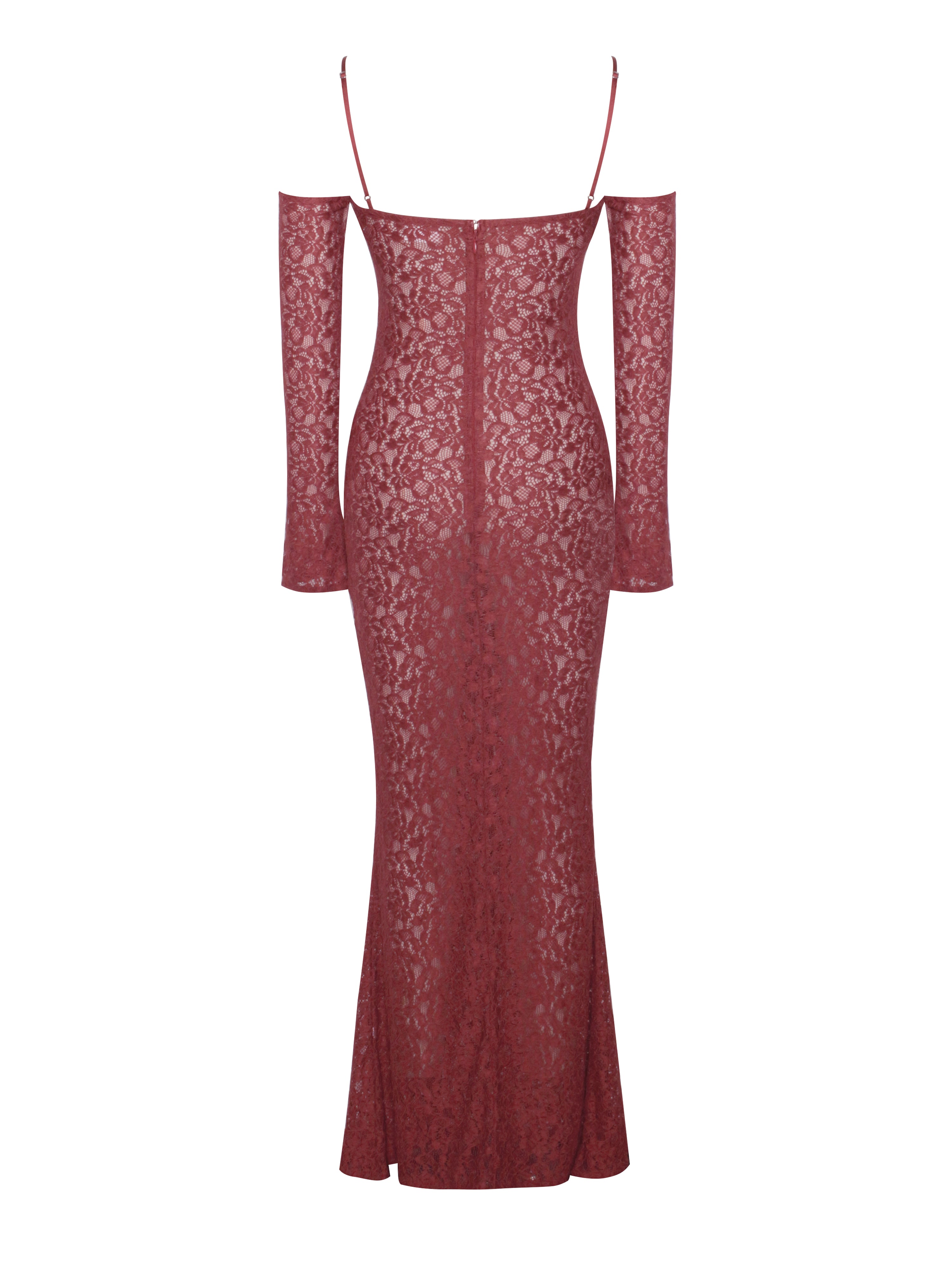 Udaya Burgundy Lace Long Sleeve Maxi Dress