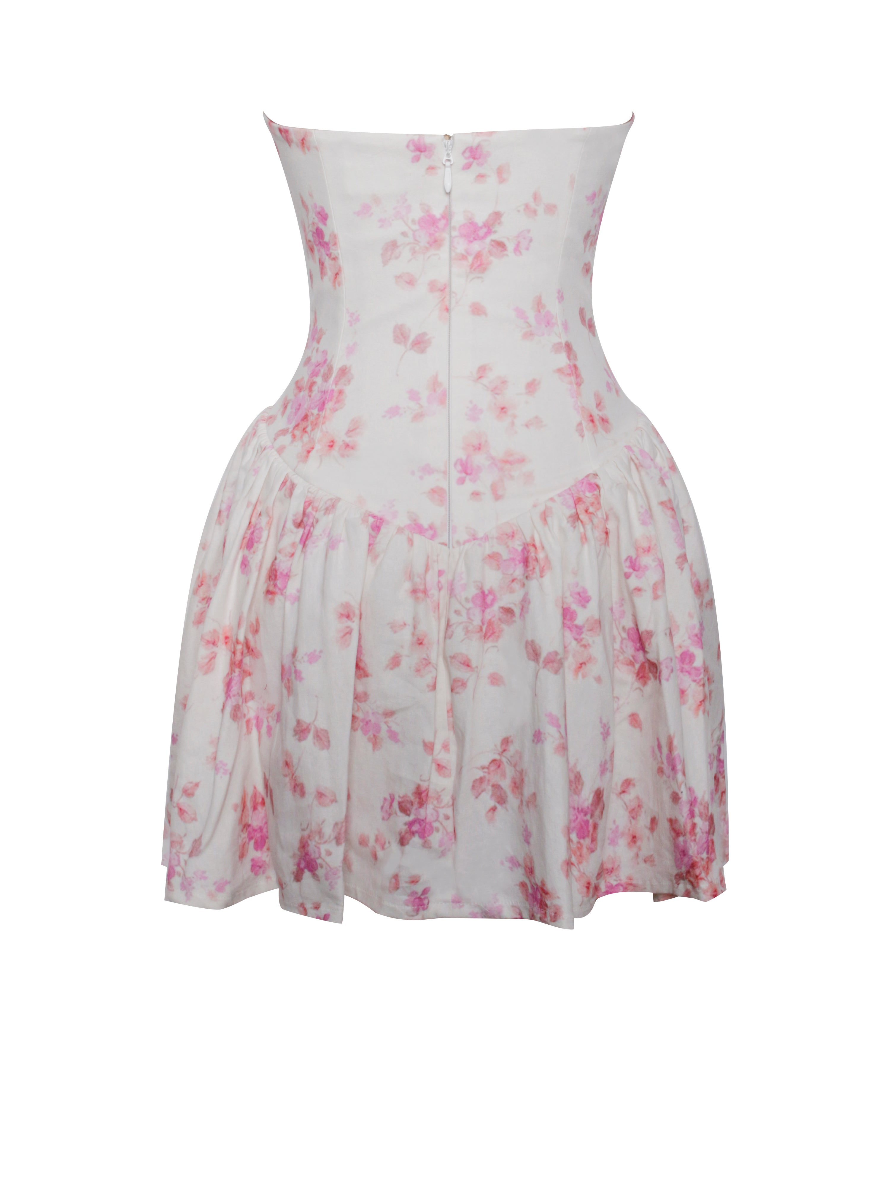 Samara Floral Drop Waist Linen Corset Puffy Mini Dress