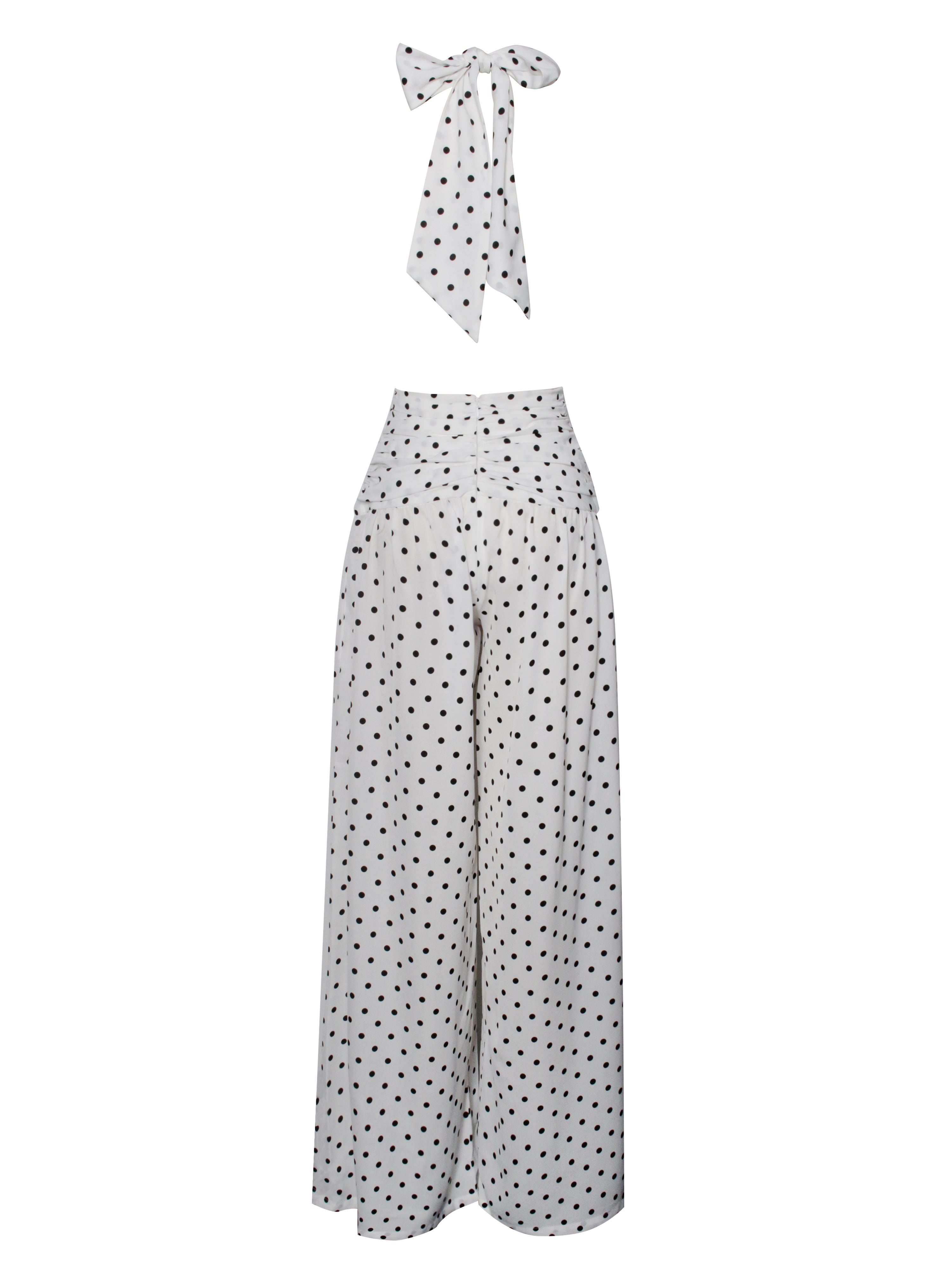 Oriana White Polka Dots Halter Jumpsuit