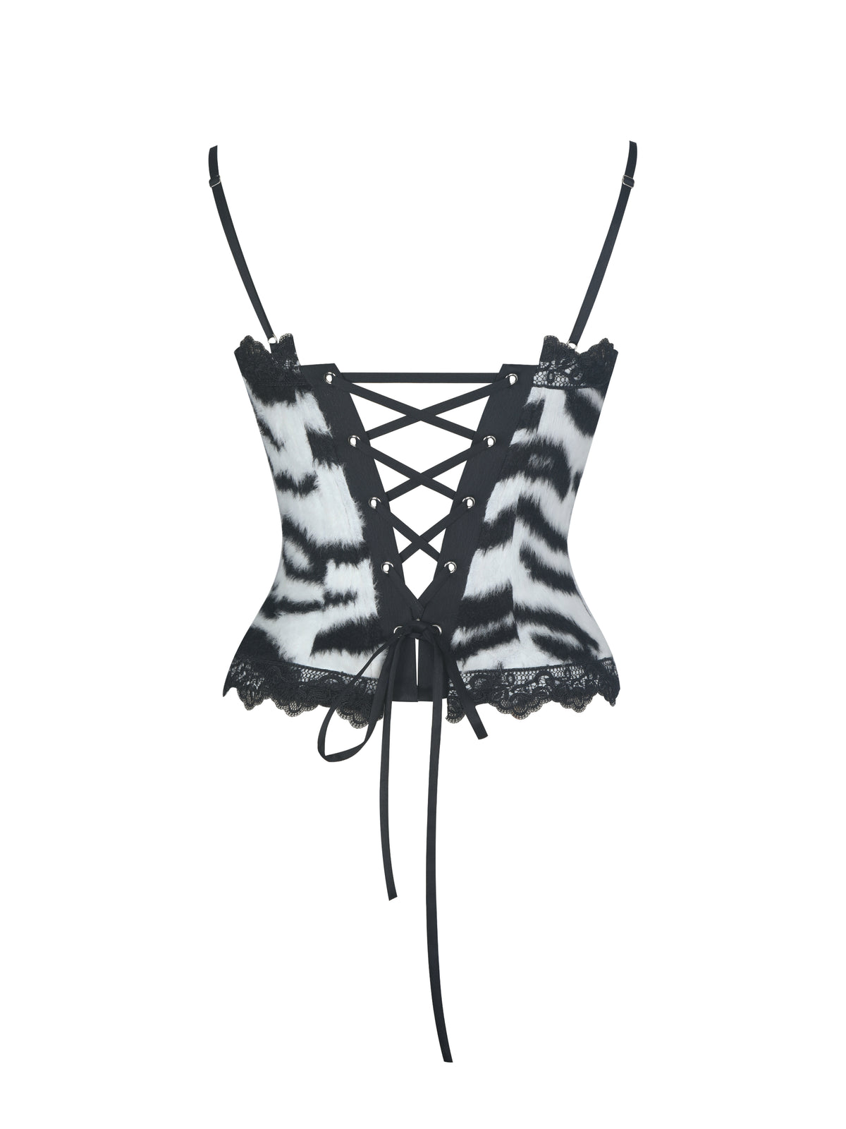 Xylah Black & White Zebra Fur Lace Up Top