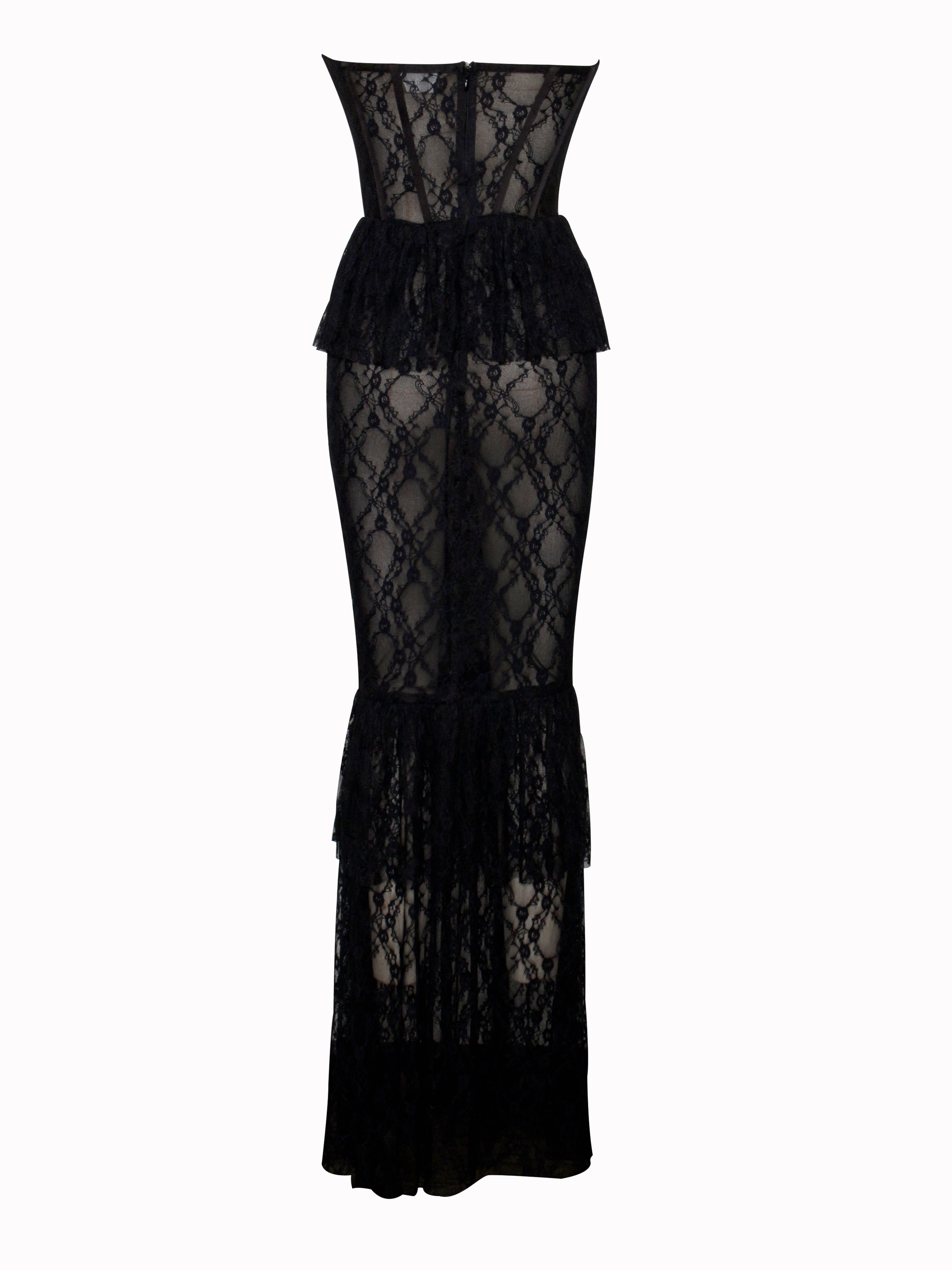 Quennell Black Lace Corset Maxi Dress