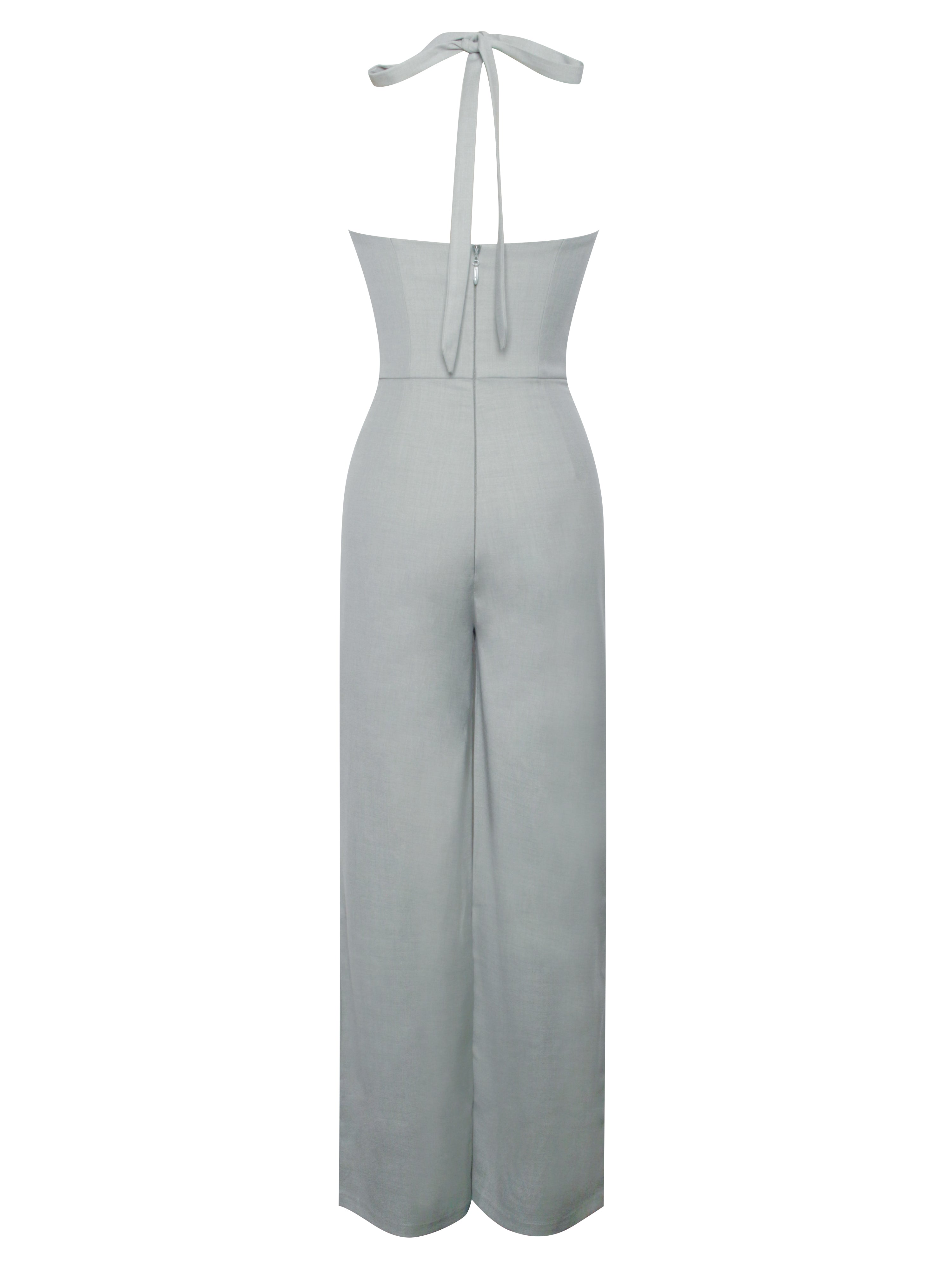 Zaria Sage Green Wide Leg Halter Jumpsuit