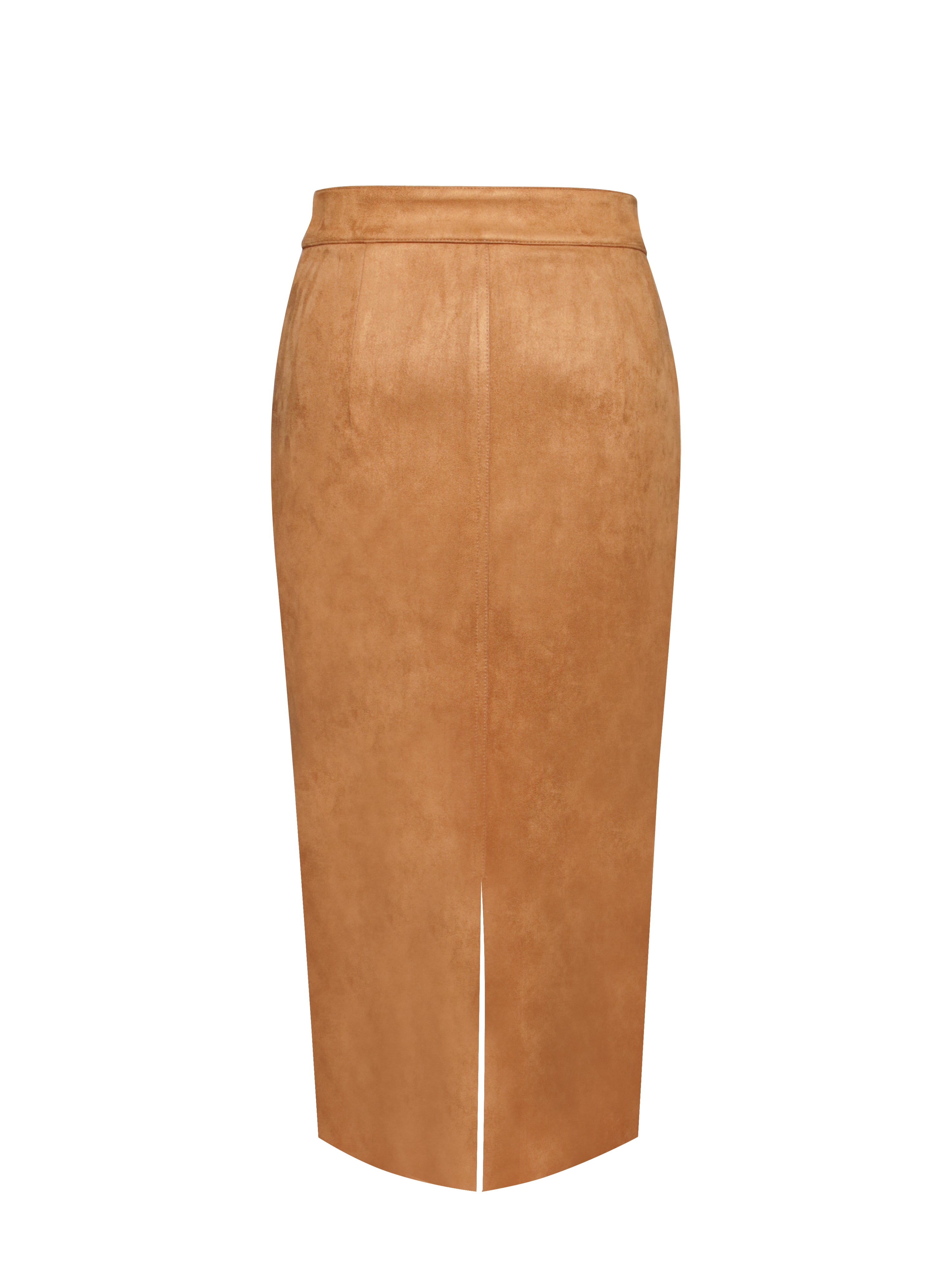 Zabrina Brown Suede Straight Pencil Skirt