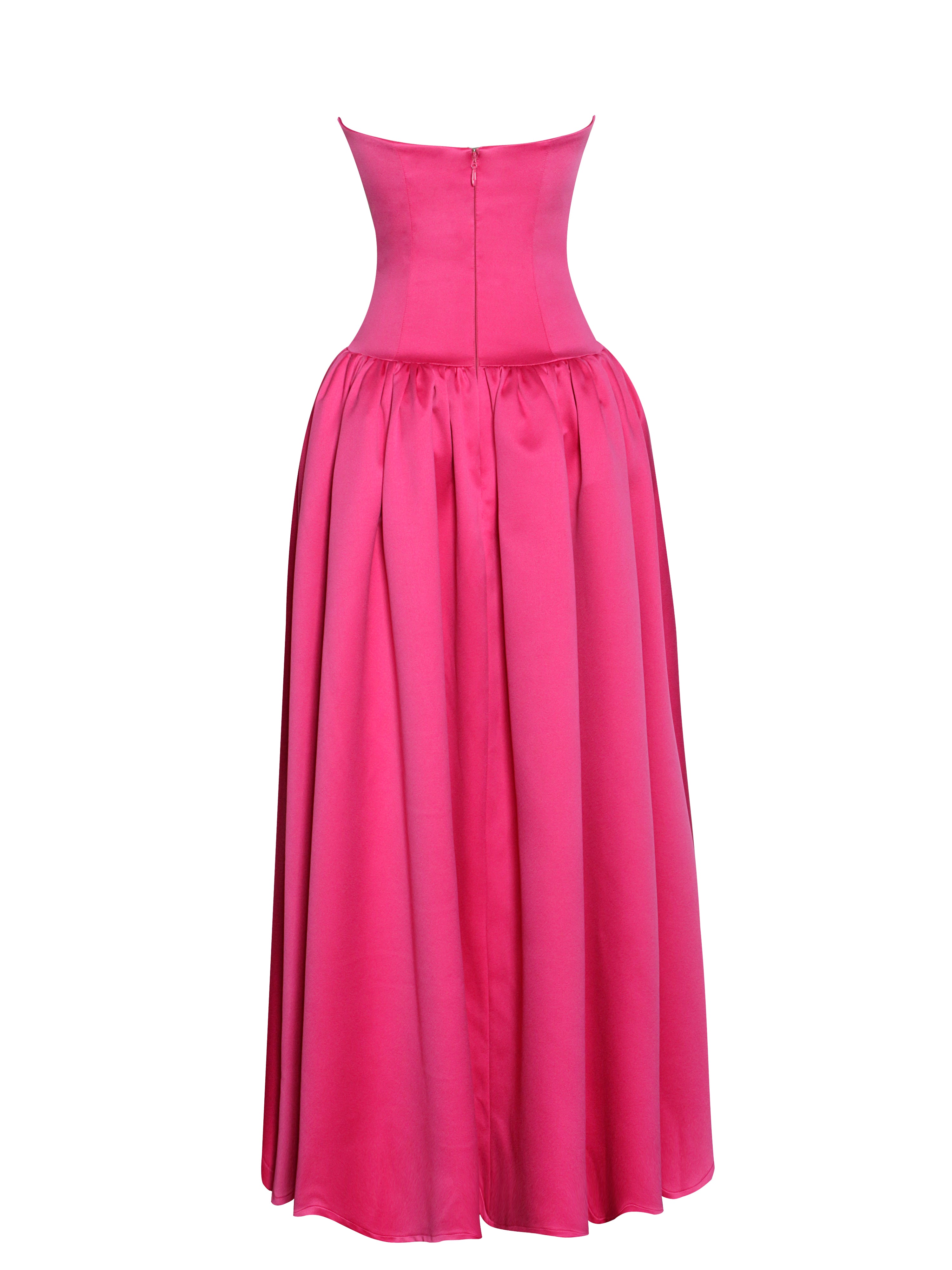 Walterina Fuchsia Satin Strapless Drop Waist Corset Gown