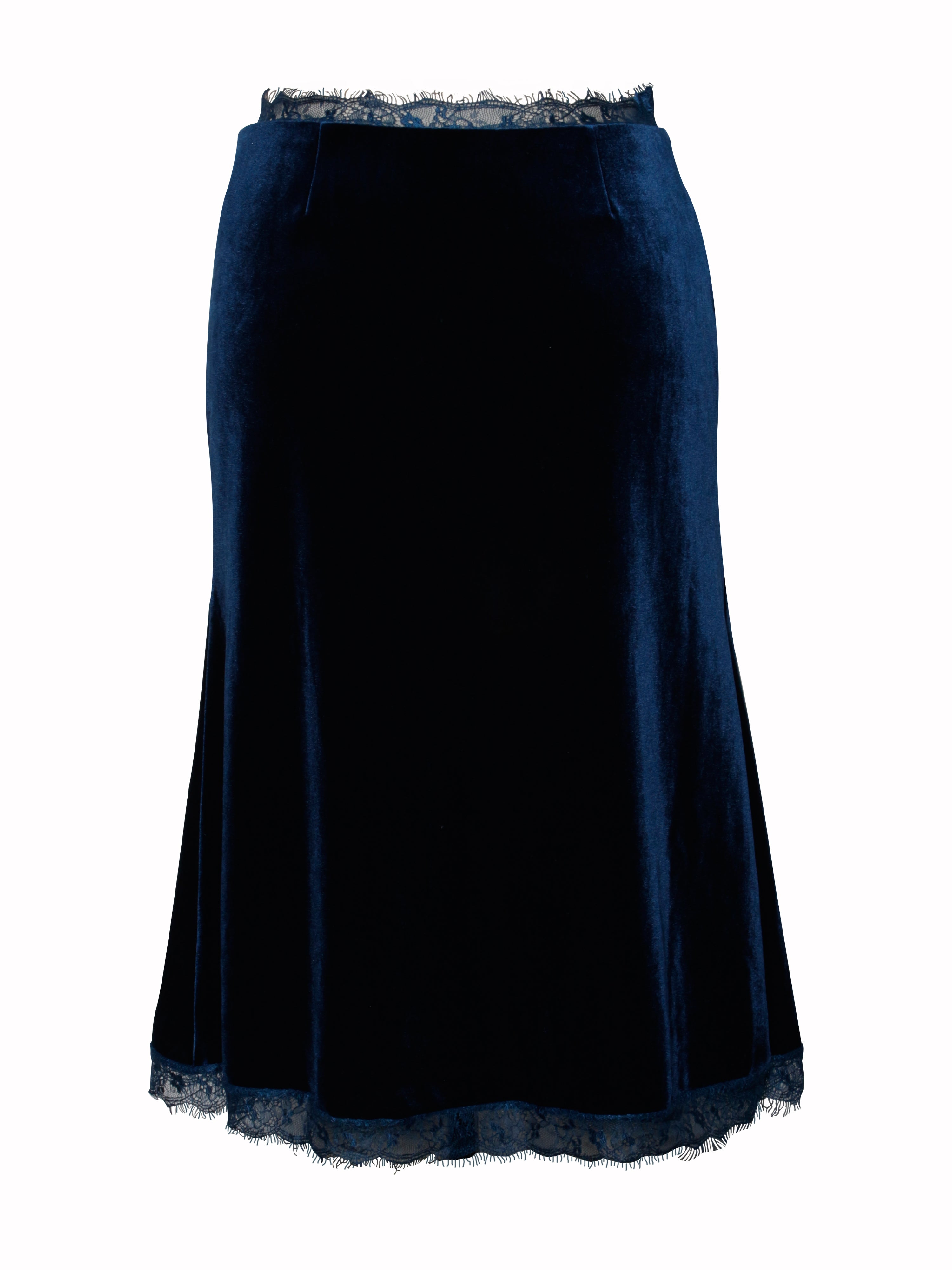 Lorraine Teal Velvet Skirt With Lace Trim