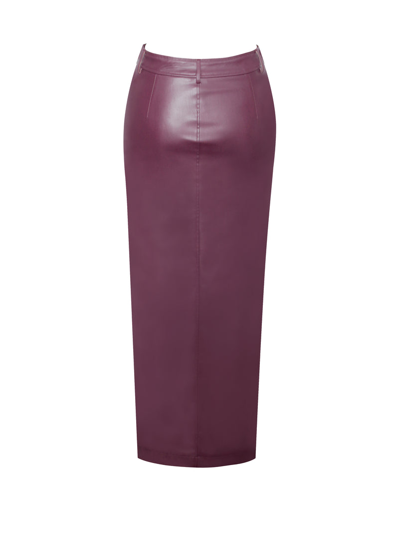 Noya Purple Front Slit Vegan Leather Skirt