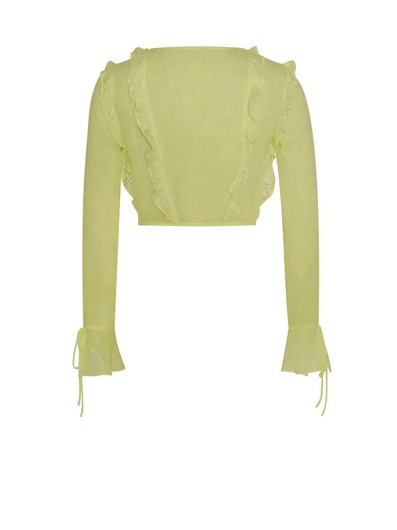Daley Olive Lace Ruffle Long Sleeve Top