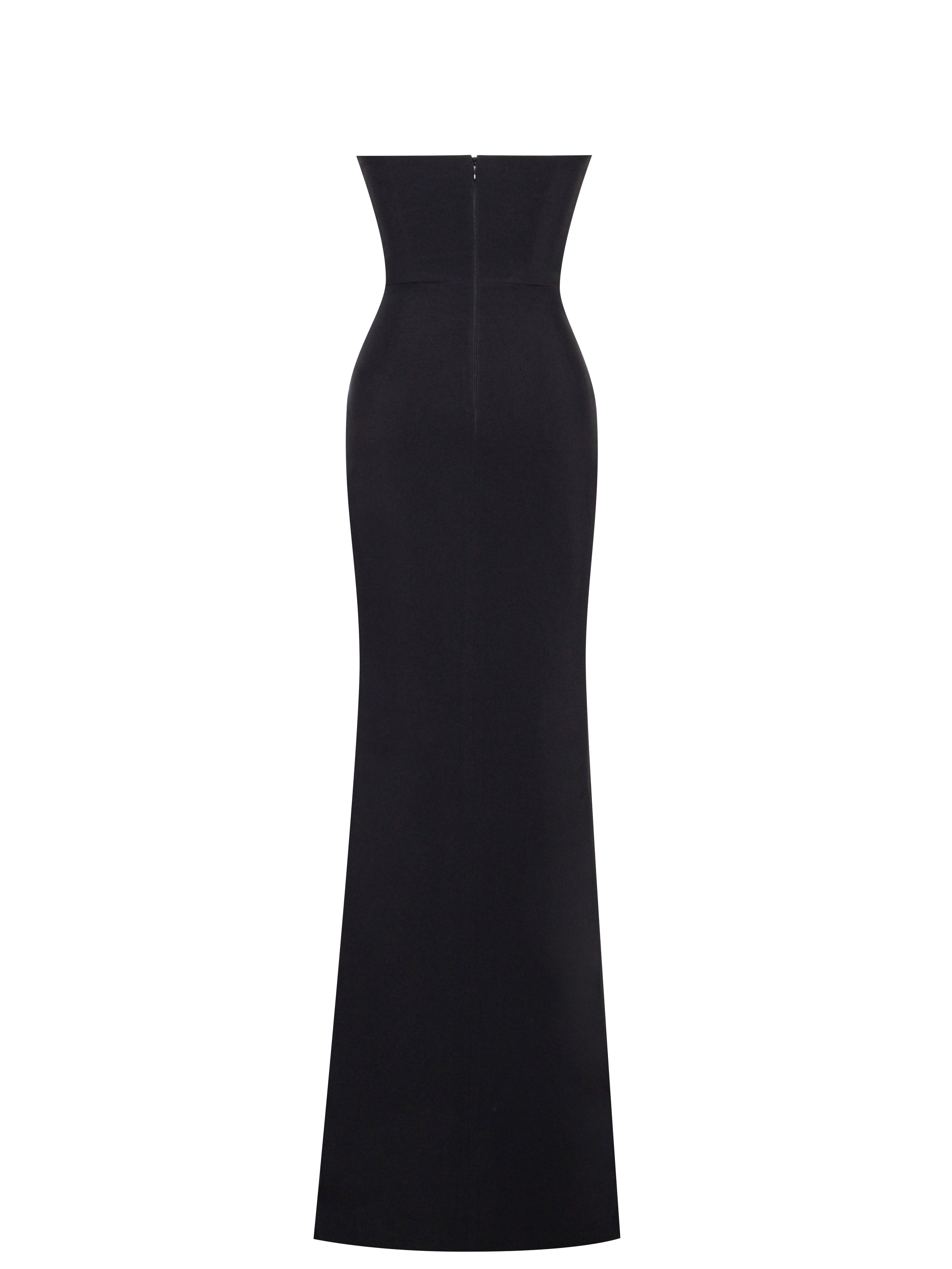 Xoana Black Crystal Embellished High Slit Gown