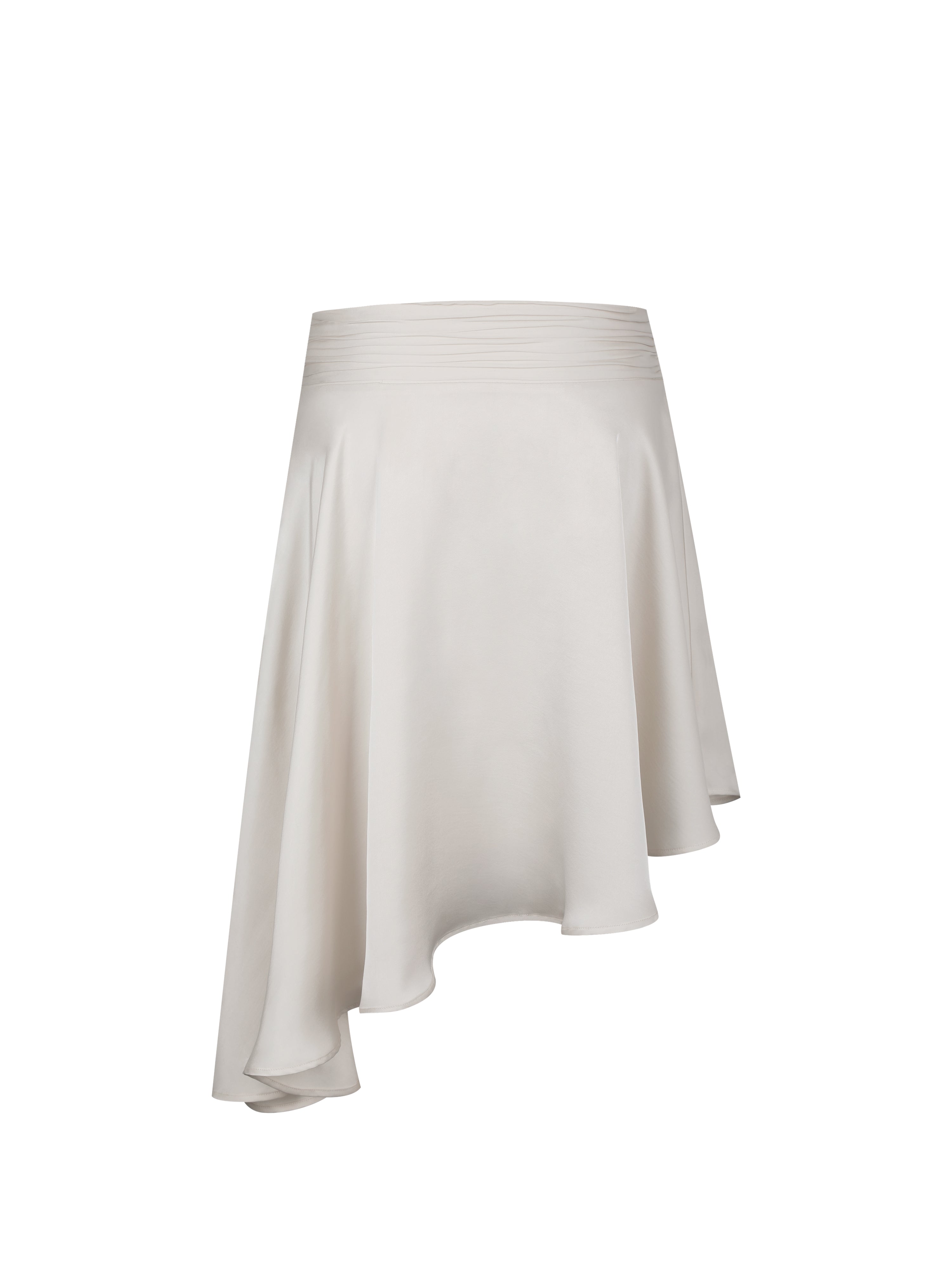 Galina Ivory Satin Asymmetrical Midi Skirt
