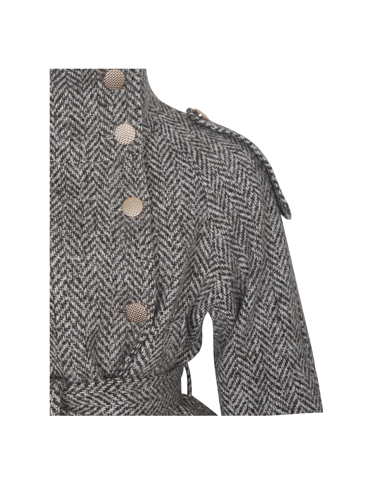 Sadie Brown & White Herringbone High Collar Belted Mini Jacket
