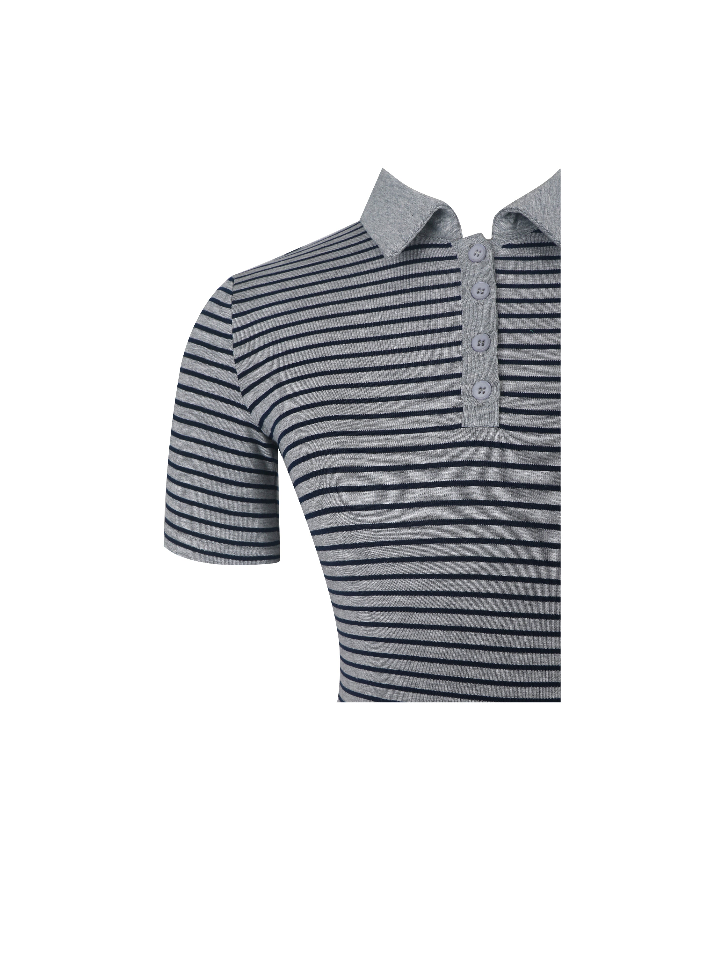 Westley Grey & Navy Lyocell Jersey Striped Polo Top