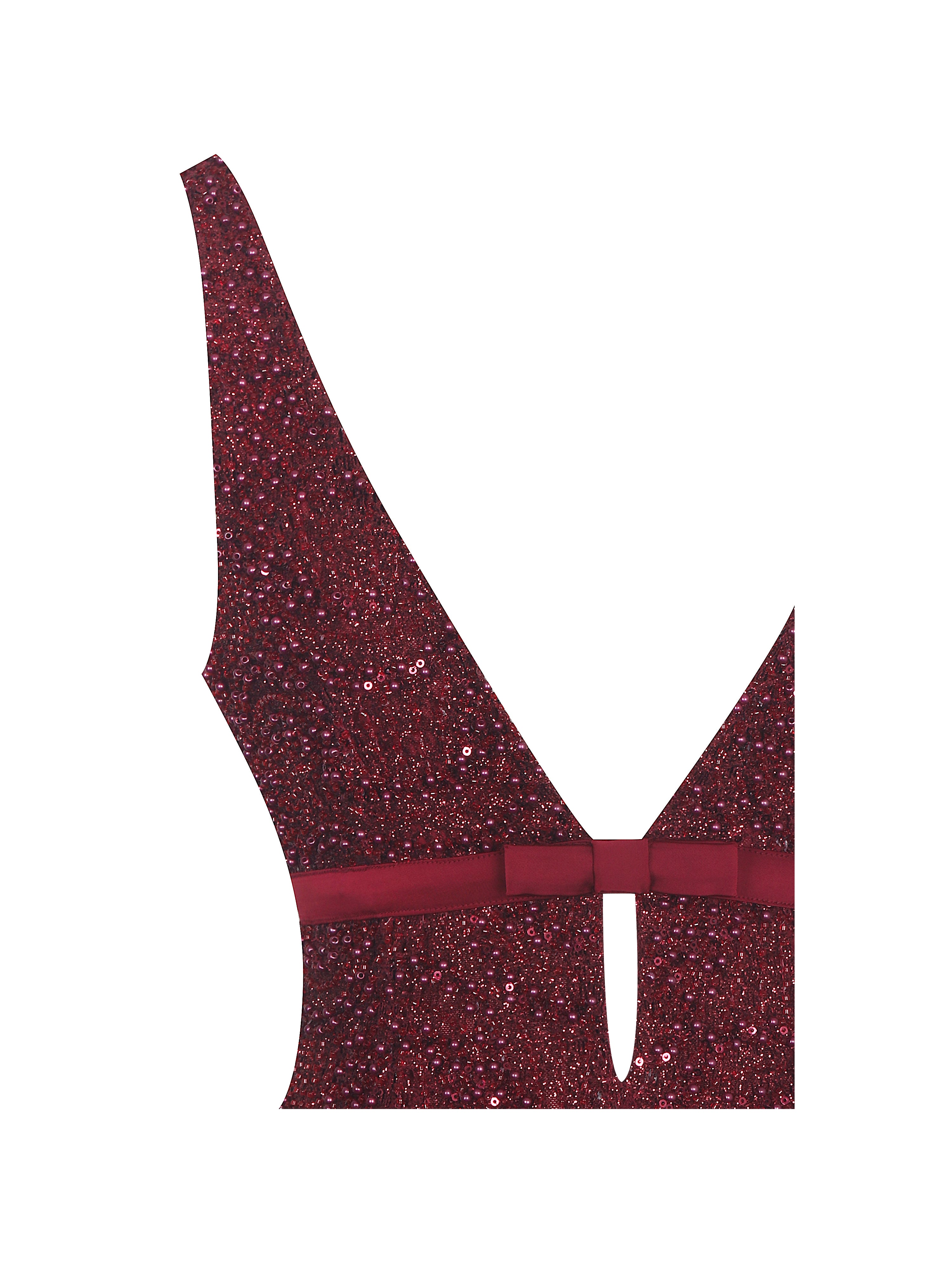 Elora Crimson Sequin Beaded Keyhole Maxi Dress