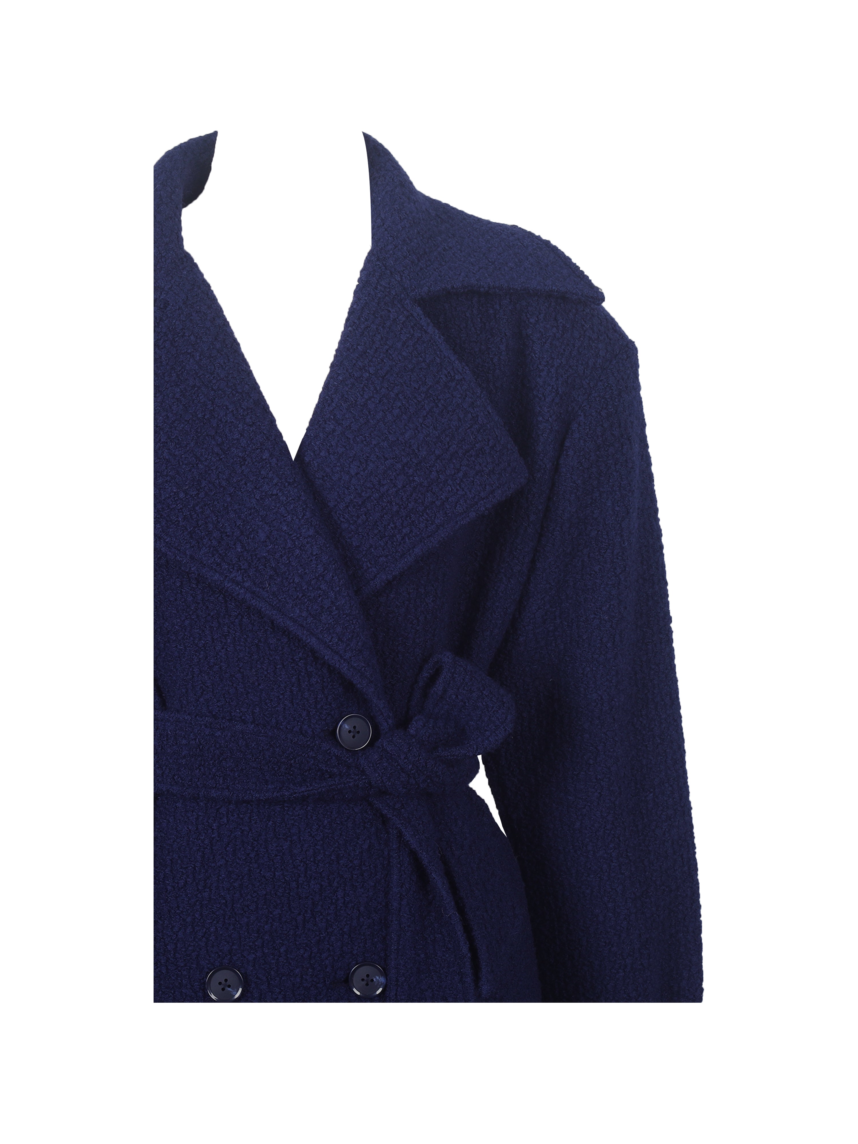 Jaelyn Midnight Blue Wool Blend Double-Breasted Belted Coat