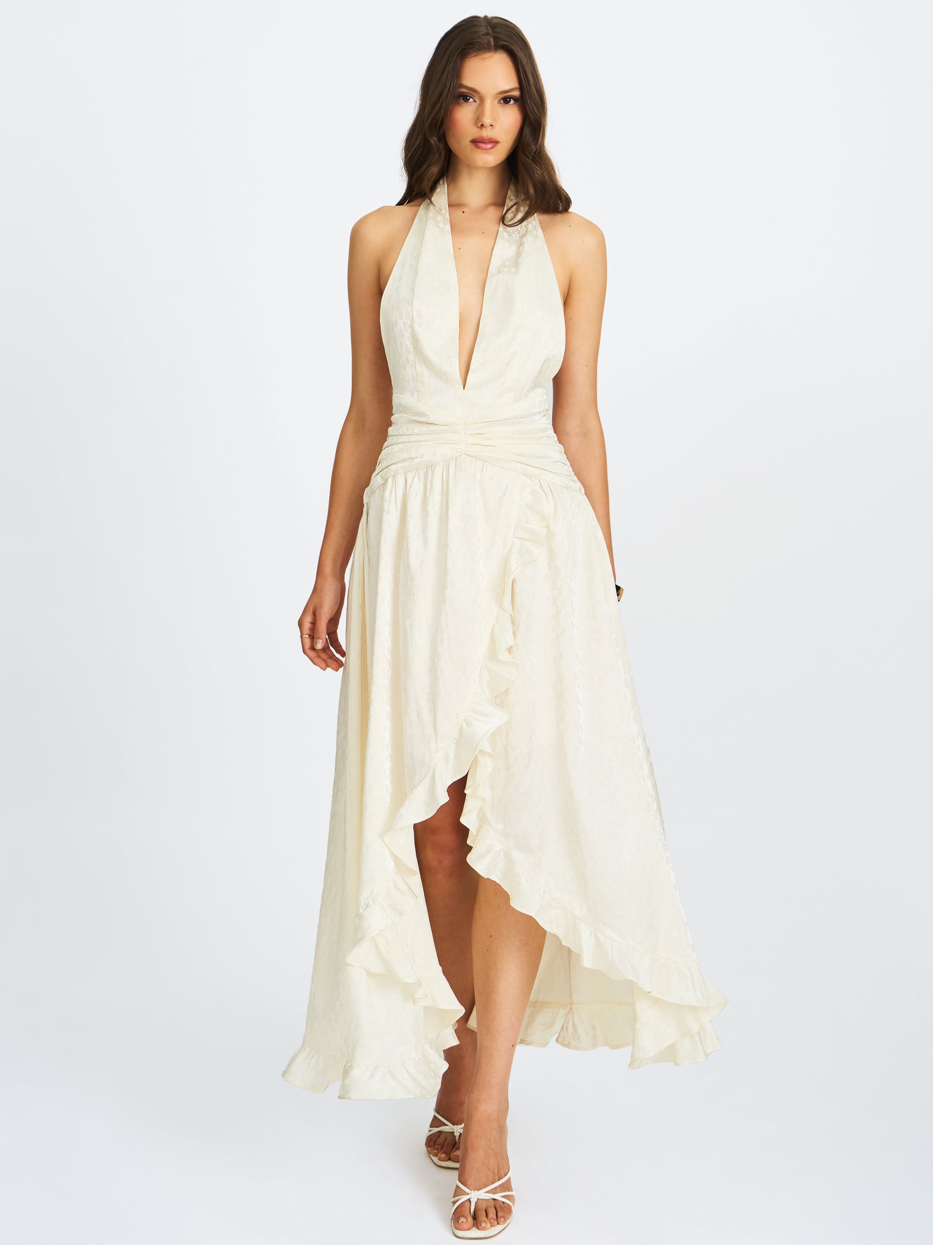 Miss Circle Women Nalani Floral Ivory Ruffled Halter Maxi Dress Miss Circle Women Nalani Floral Ivory Ruffled Halter Maxi Dress