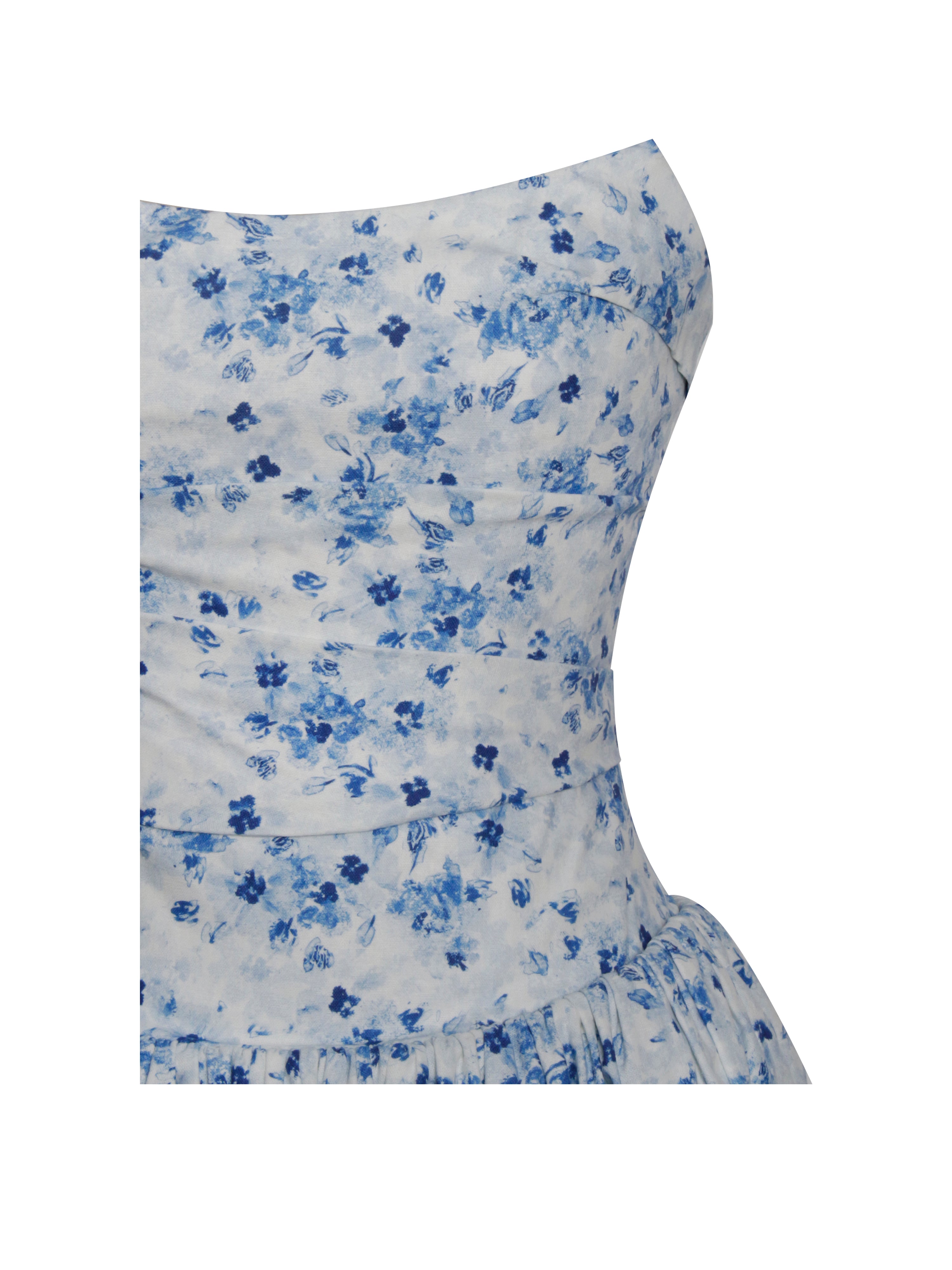 Paloma Blue Print Linen Corset Draping Top Midi Dress