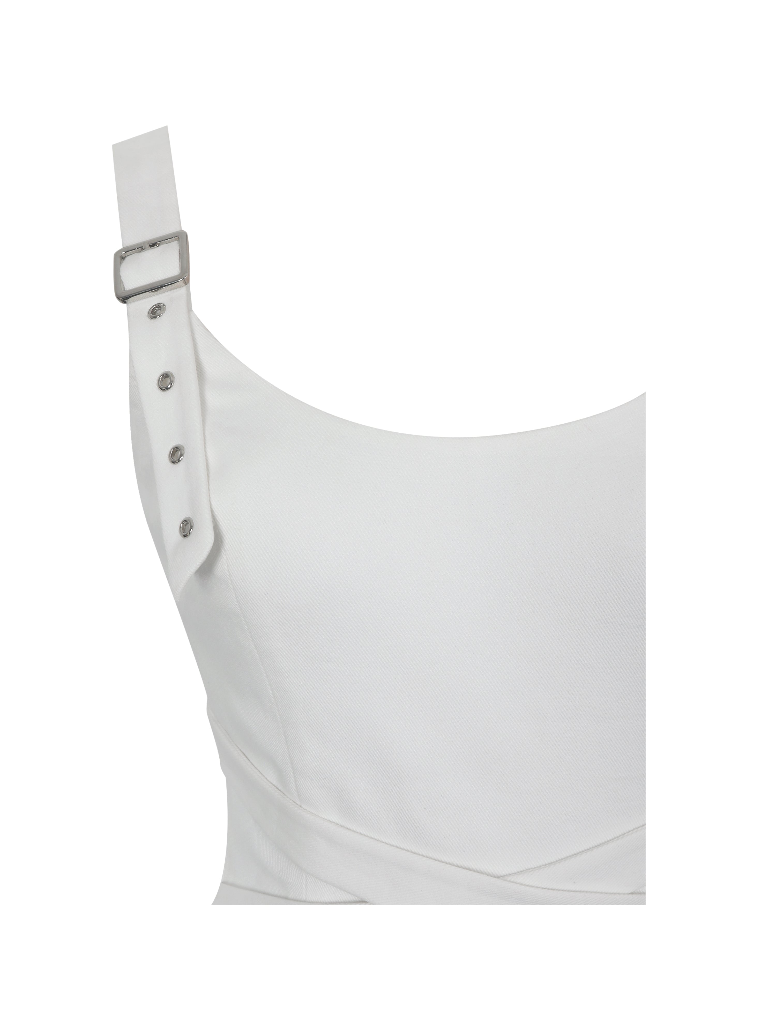 Francine White Cotton Denim Crossover Strap Mini Dress